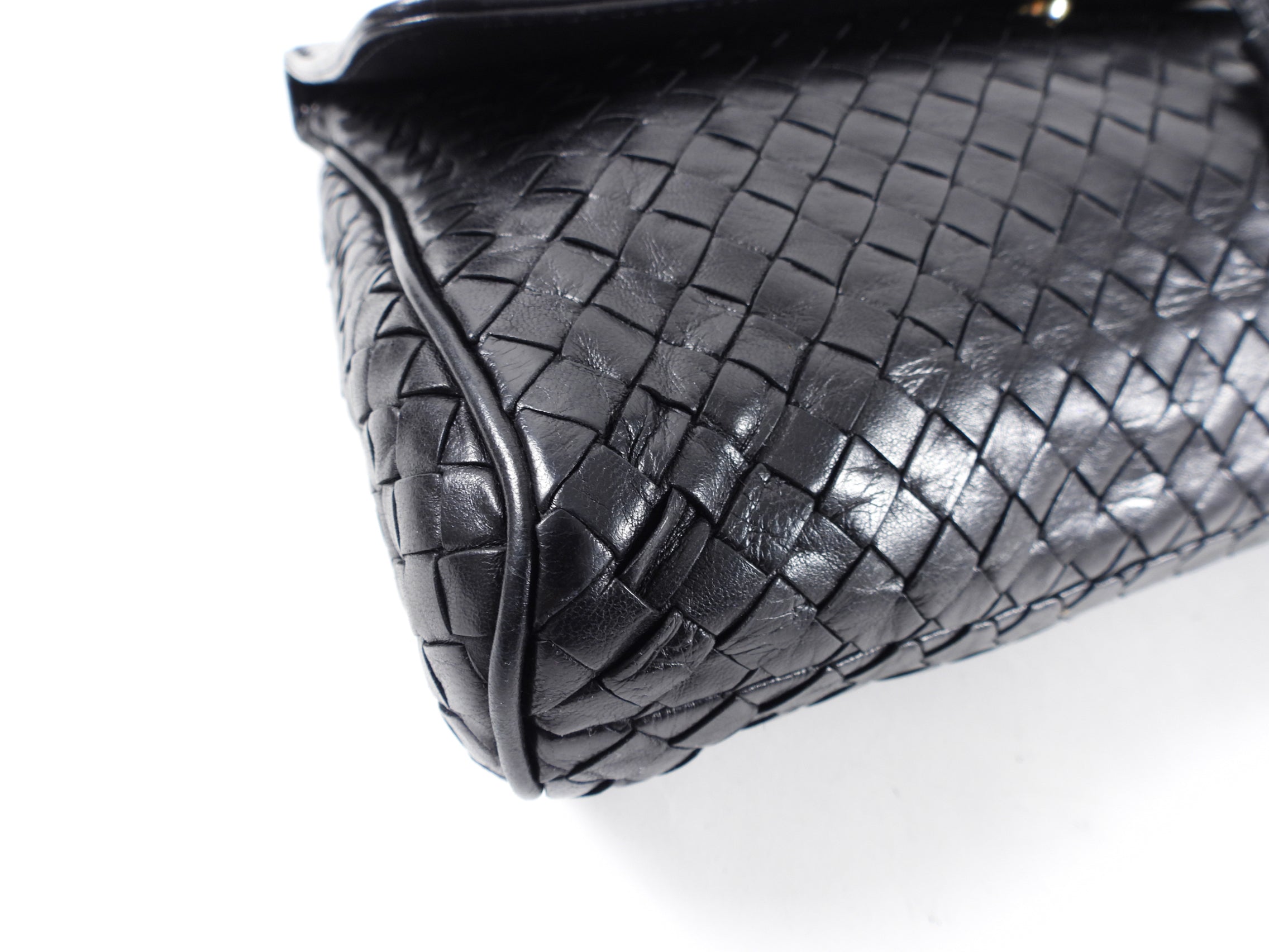 Bottega Veneta Vintage 1980s Black Intrecciato Leather Clutch Bag - Authentic Designer Purse for Women, Evening Parties & Special Occasions