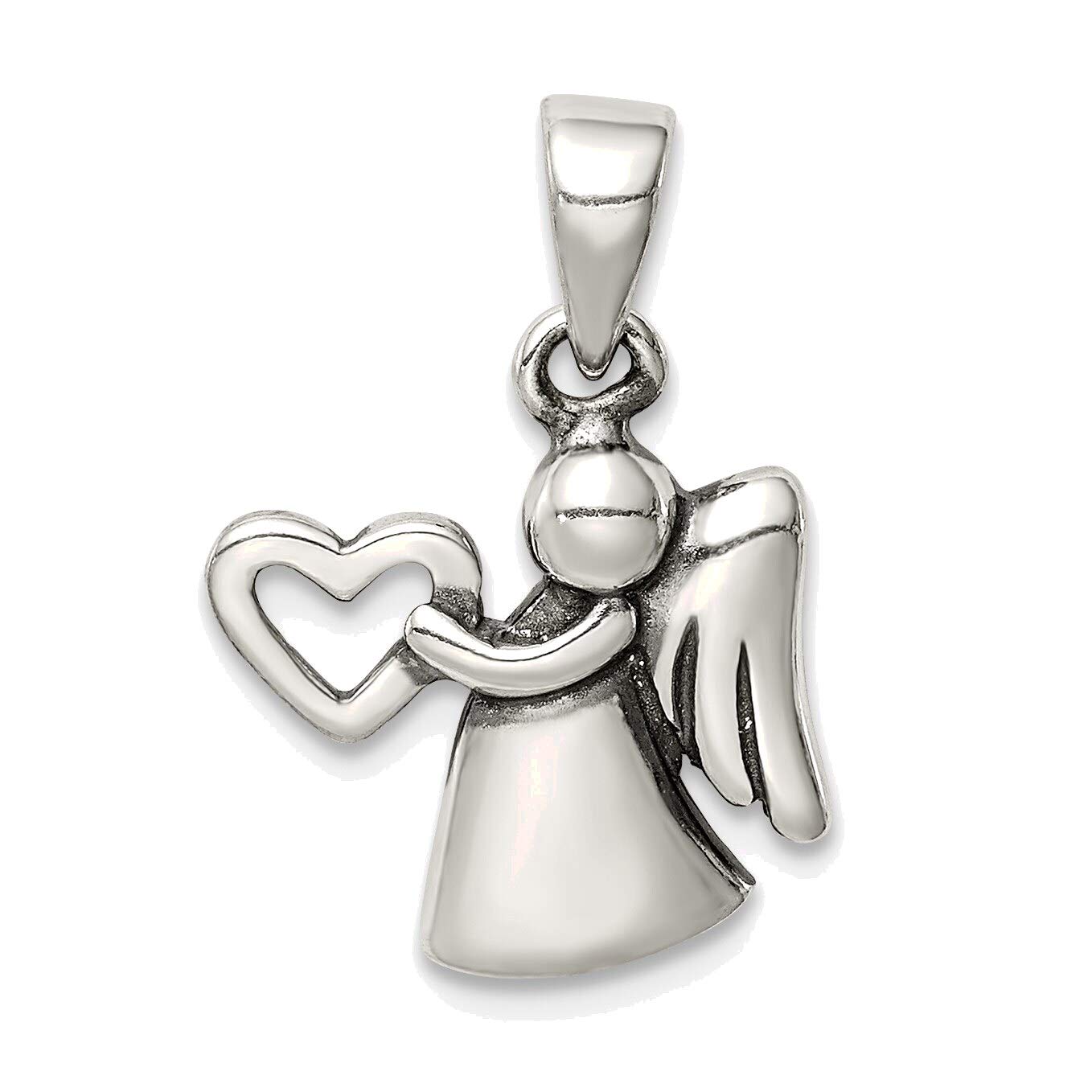 Bonyak Jewelry Solid Sterling Silver Antiqued Angel with Heart Pendant - Elegant Necklace for Women, Gift for Her, Christmas, Birthday & Special Occasions