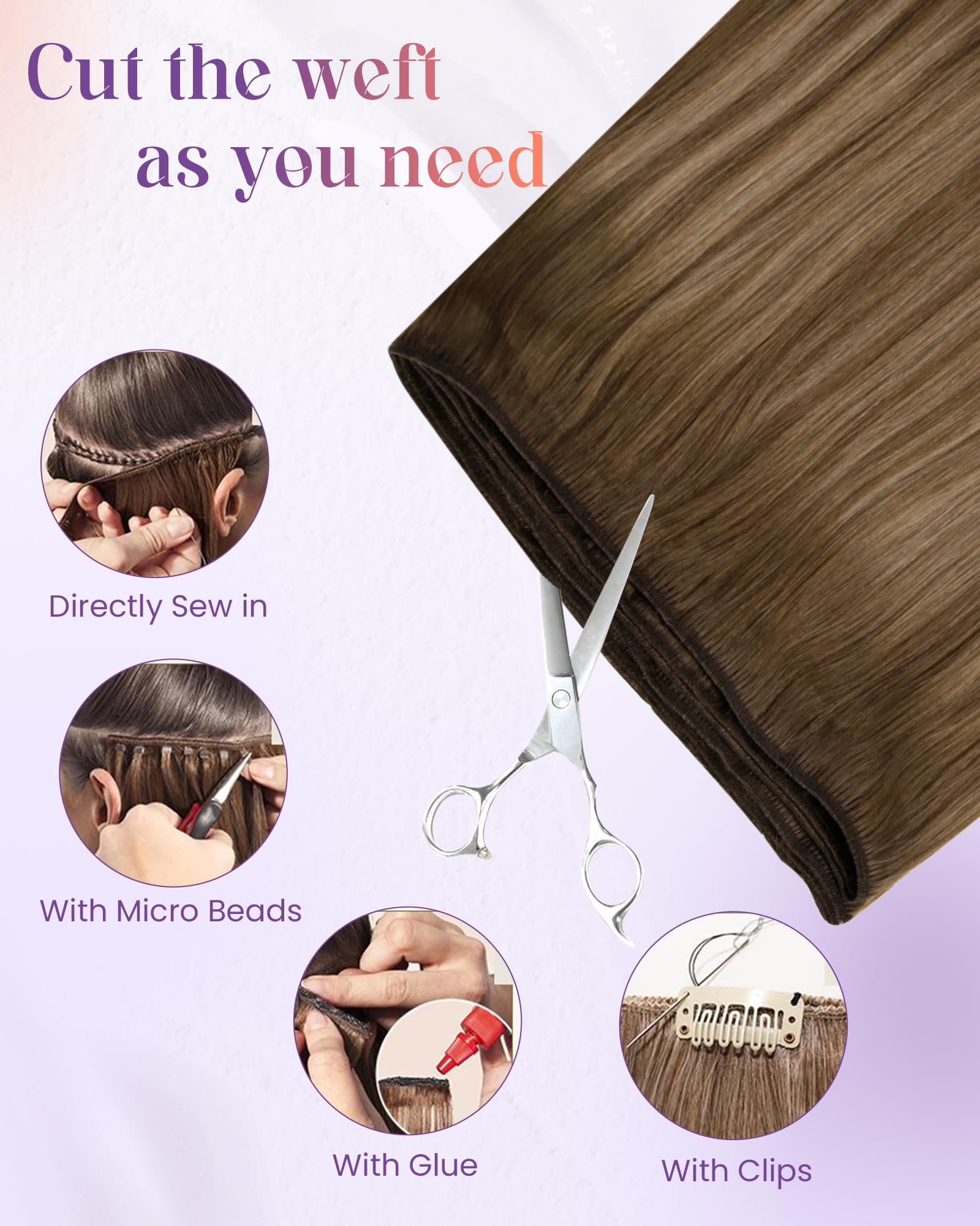 LaaVoo 22 Inch Sew in Hair Extensions - 100g Real Human Hair, Brown Balayage to Light Brown Ombre Golden Blonde - Long Weft Hair for Styling & Volume | Perfect for Weddings, Parties & Daily Wear