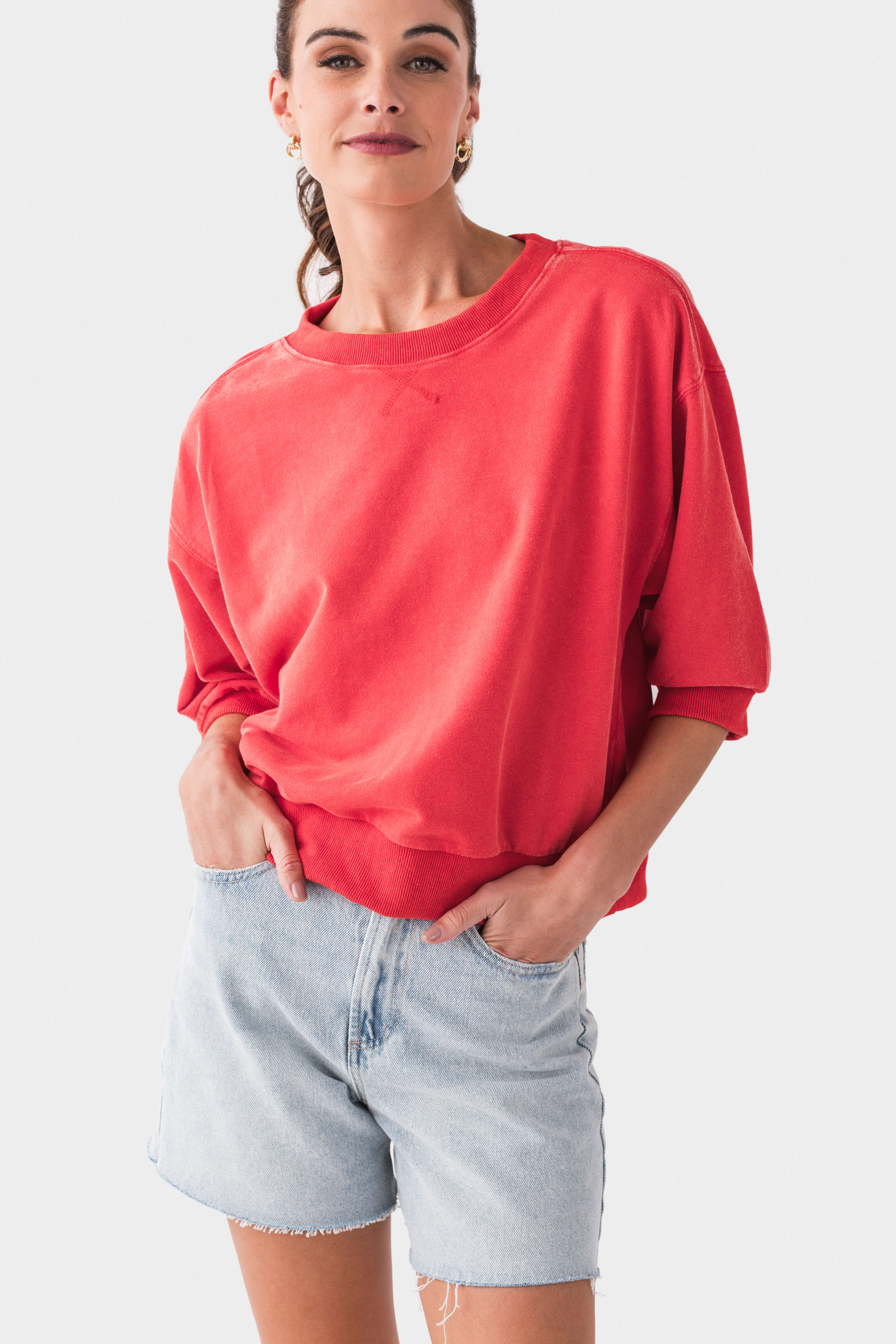 Jodifl Solid 3/4 Dolan Sleeve Sweatshirt Top for Women - Comfortable Casual Pullover for Fall & Winter - Perfect for Layering, Lounging and Everyday Wear