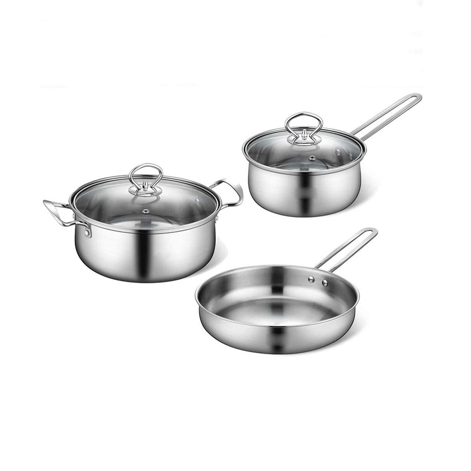 AIIOW Durable 5-Piece Stainless Steel Cookware Set - Classic Kitchen Pots and Pans for Home & Restaurant Cooking, Baking, and Frying