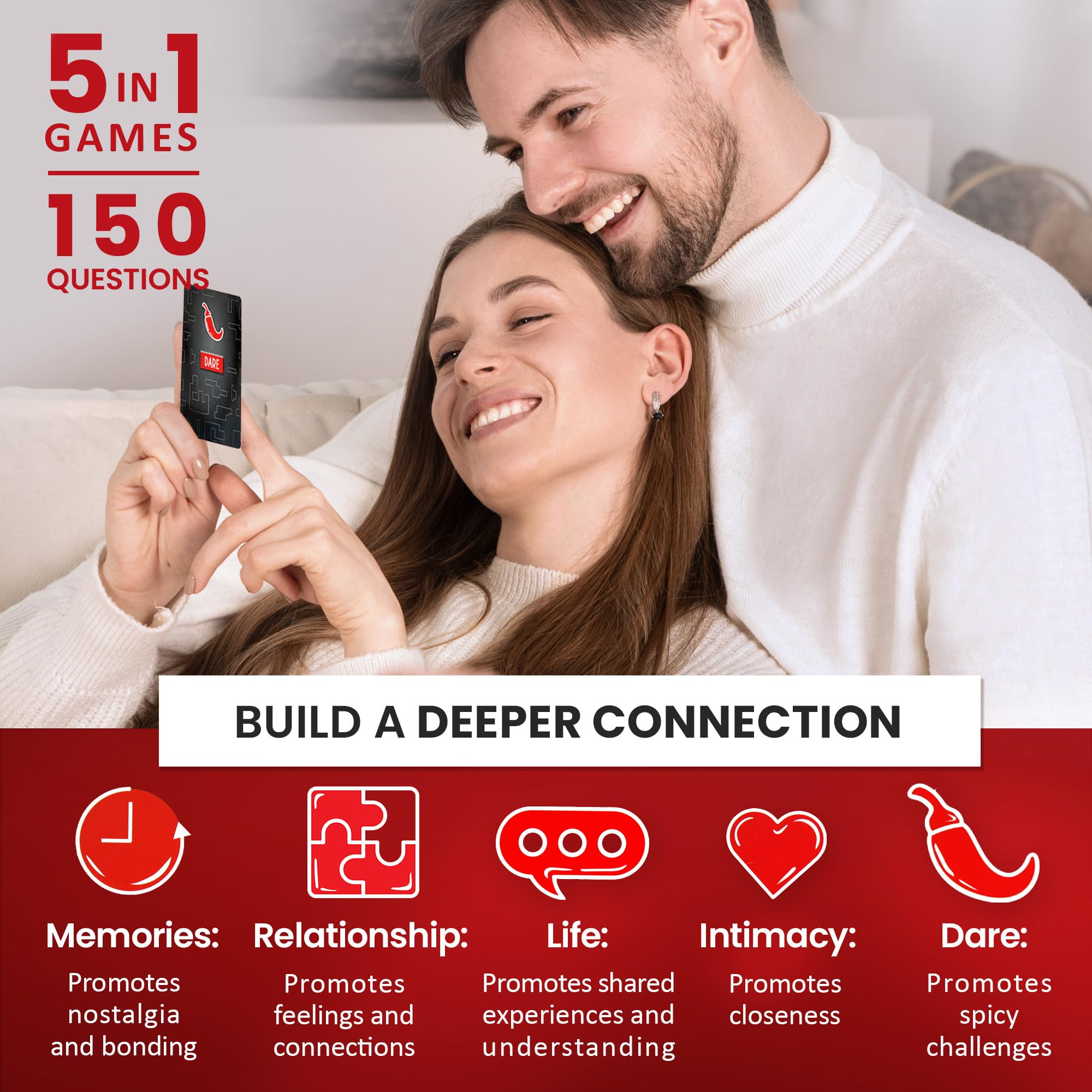 Relationship Building Couples Game: 150 Romantic Questions & Spicy Dares for Date Nights | Fun Couples Card Game with Conversation Starters | Perfect Gift for Anniversaries, Valentine's Day & Newlyweds | Great for Romantic Evenings, Road Trips & Quality Time Together