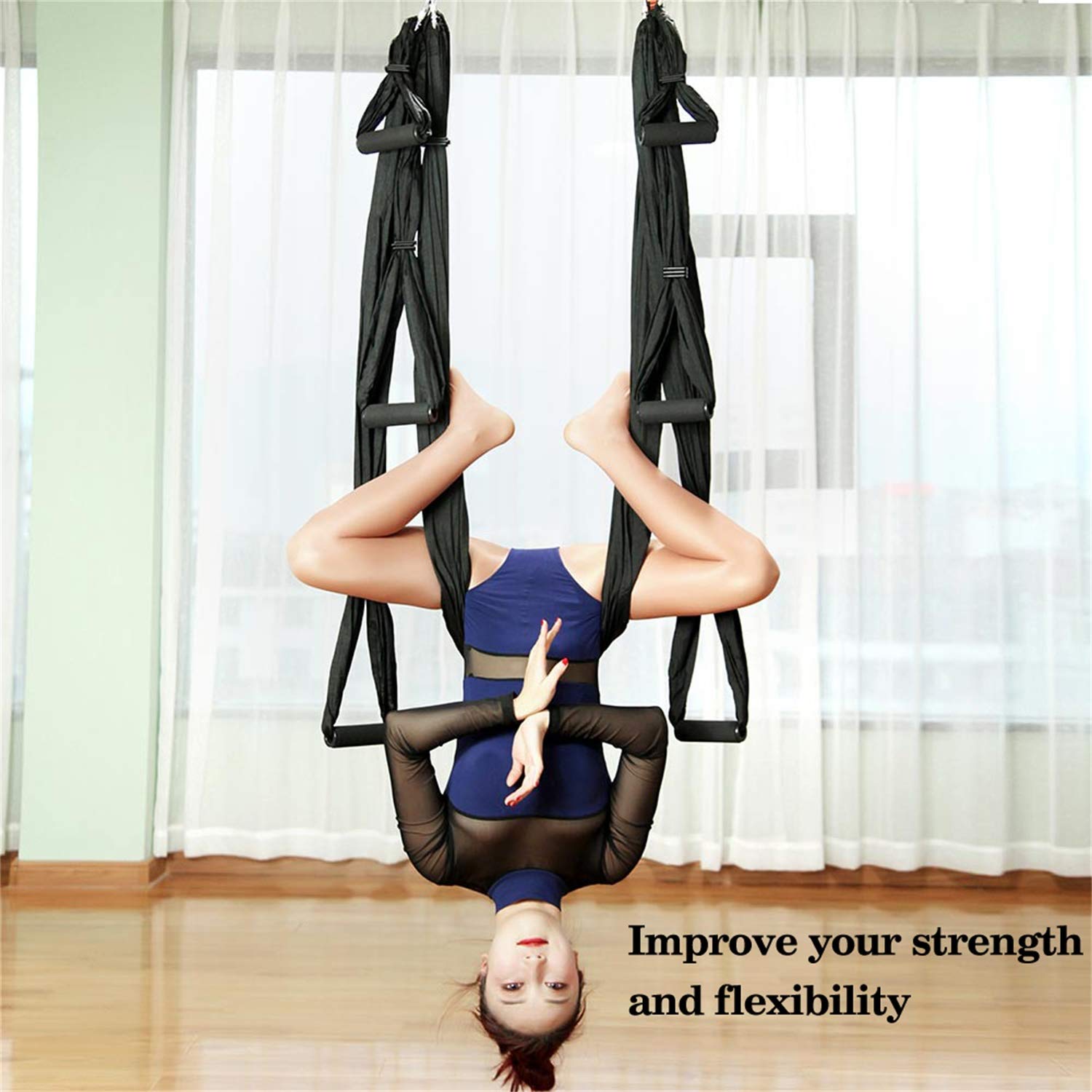 Aerial Yoga Swing Set with 2 Extension Straps - Anti-Gravity Ceiling Hanging Yoga Sling for Adults & Kids - Wide Flying Yoga Inversion Tool for Home Gym, Studio Workouts & Relaxation