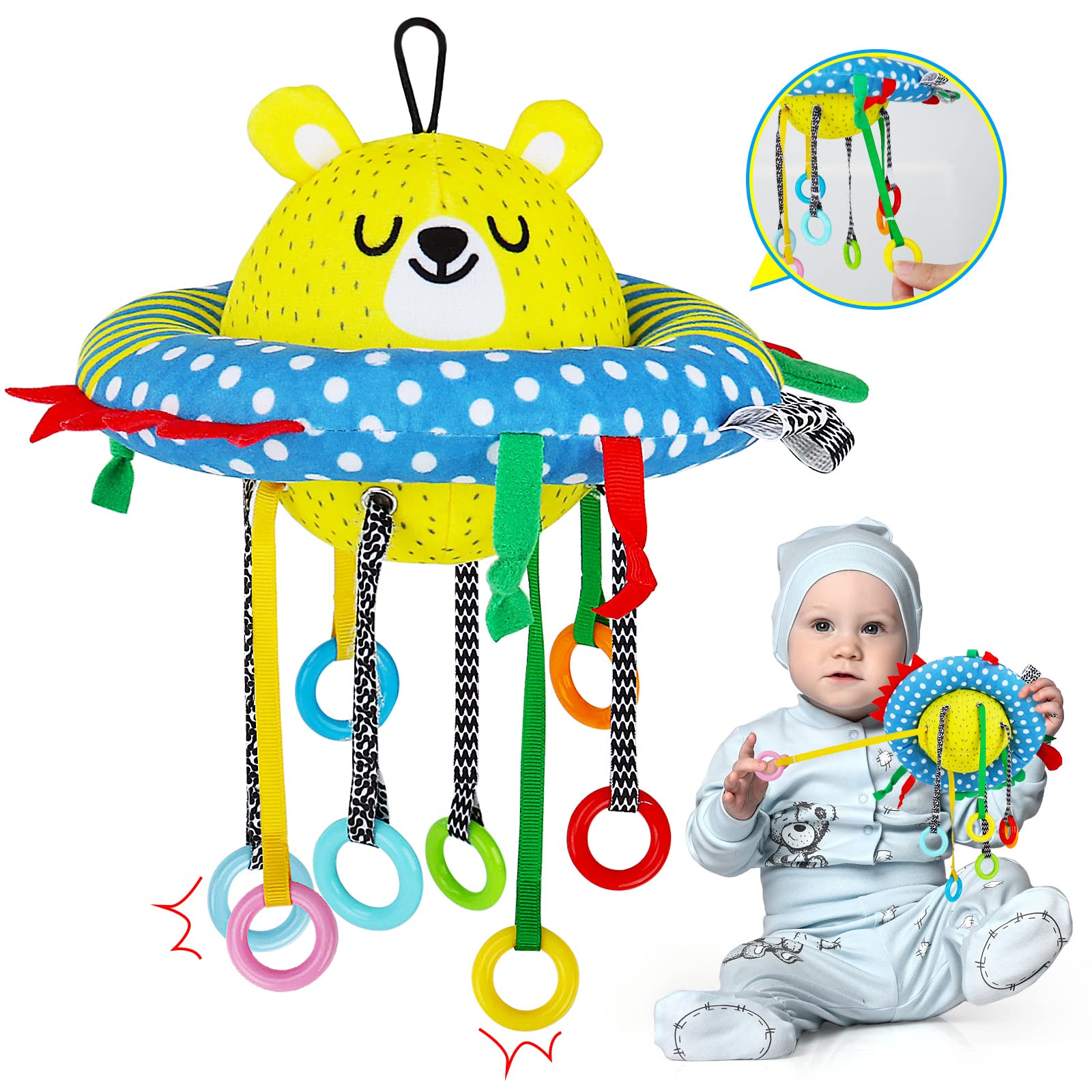 Montessori Toys for 1 Year Old - Pull String Sensory Toys for Toddlers to Develop Fine Motor Skills - Soft Plush Learning Activity Toy & Baby Rattle for 6-12 Months - Perfect First Birthday Gift for Boys & Girls - Great for Travel, Home Play & Early Childhood Education