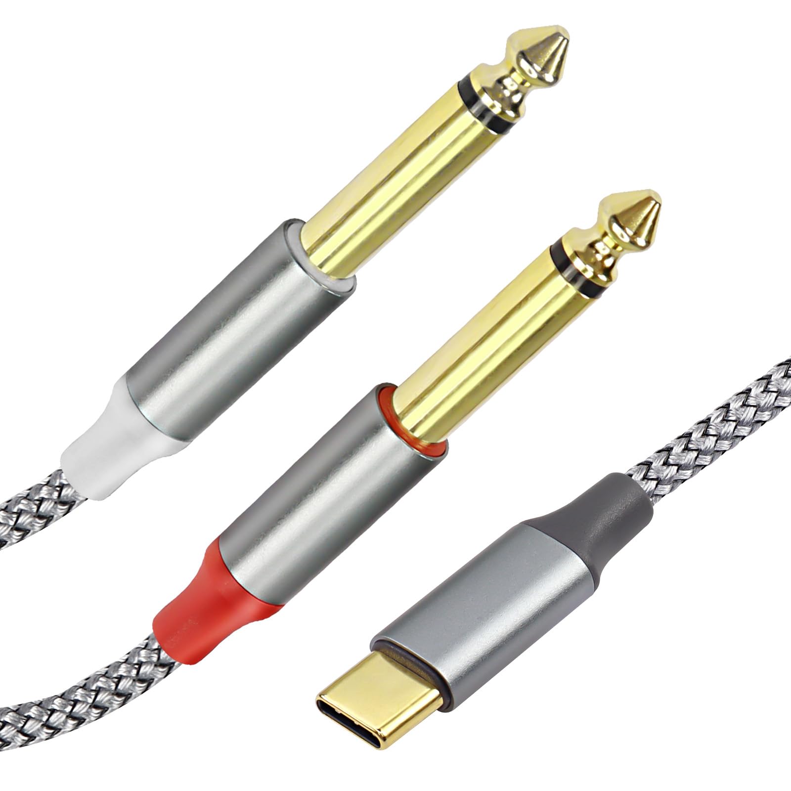 XMSJSIY USB C to 6.35mm Audio Cable - Type C to Dual 1/4 Inch TS Y Splitter Cable for Smartphone, Amplifier, Speaker - 2M (6.35mm TRS to USB C) - Perfect for Home Studio, Live Performances & DJ Equipment