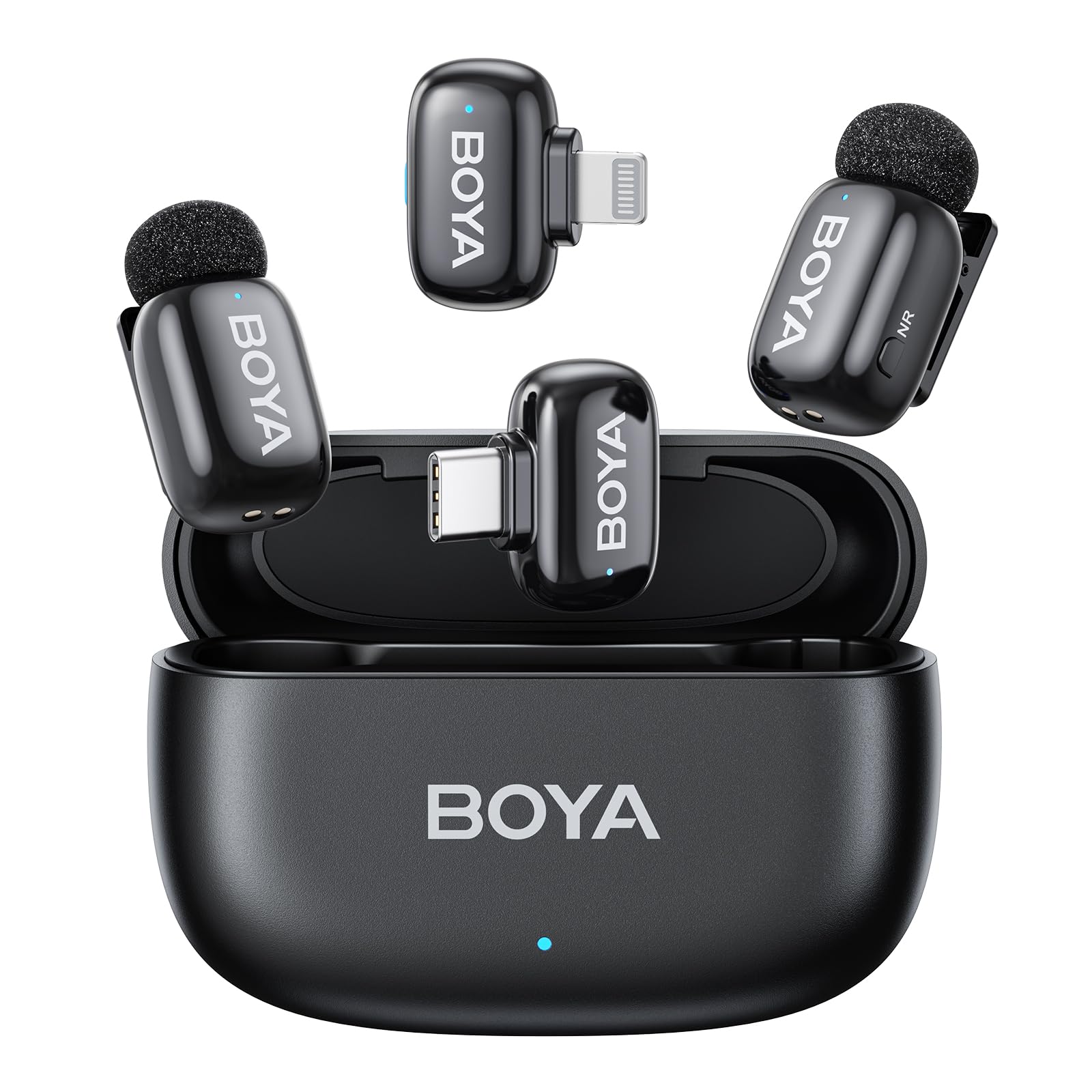 BOYA Mini Wireless Mic for iPhone Android PC - MFi Certified, Noise Reduction, 30H Battery for Video Podcast Recording