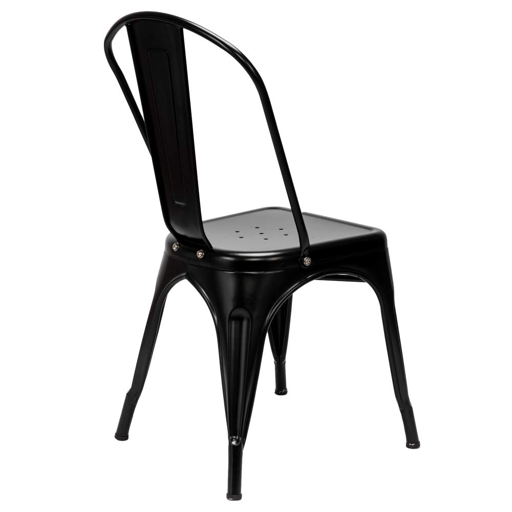 Distressed Metal Stackable Dining Chairs Set of 4 - Indoor Outdoor Kitchen & Patio Side Chairs with Back Support (Black) | Perfect for Farmhouse Decor, Restaurant Seating & Backyard Gatherings