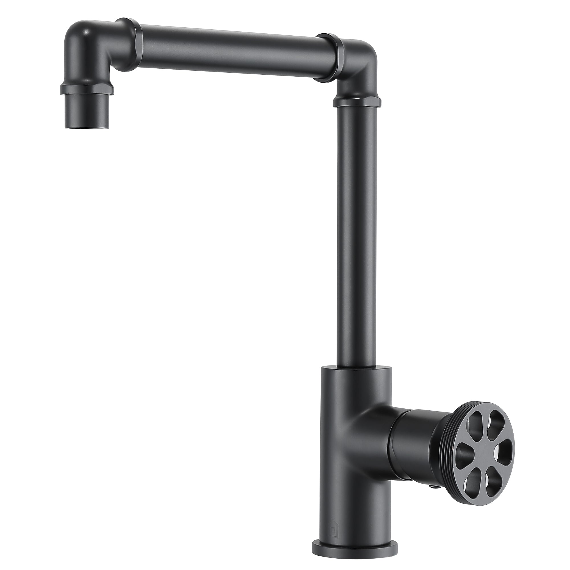 Ancona Matte Black Round Wheel Handle 1-Hole Deck Mount Bathroom Faucet - Perfect for Modern Vanities, Small Bathrooms & Water-Saving Designs