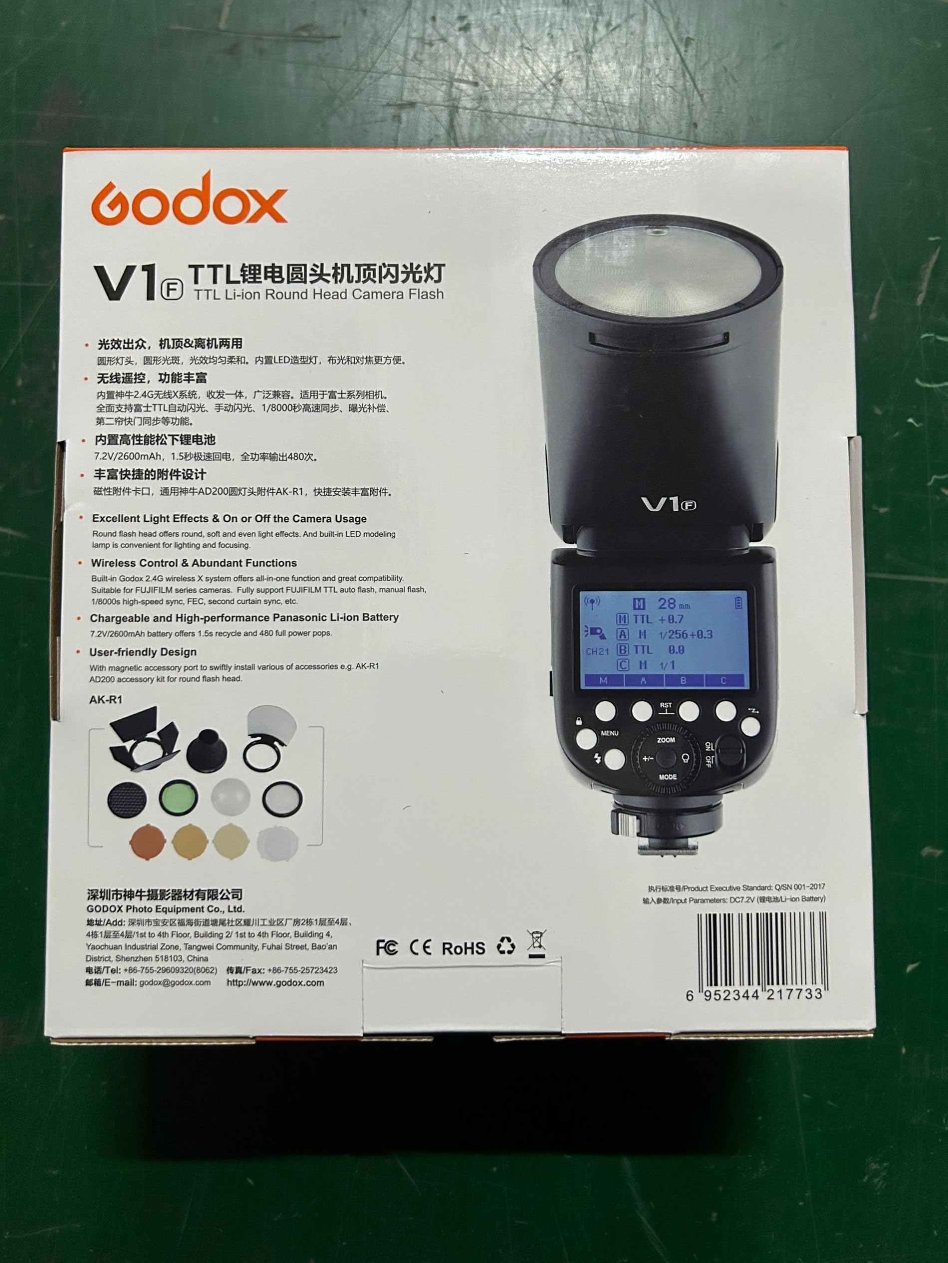 GODOX V1-F TTL Round Head Camera Flash with 2W LED Modeling Light – High-Speed Sync 1/8000s, 480 Full Power Flash, 5600±200K Color Temperature – Quick Release Lock for FUJIFILM Cameras – Perfect for Wedding, Portrait & Event Photography