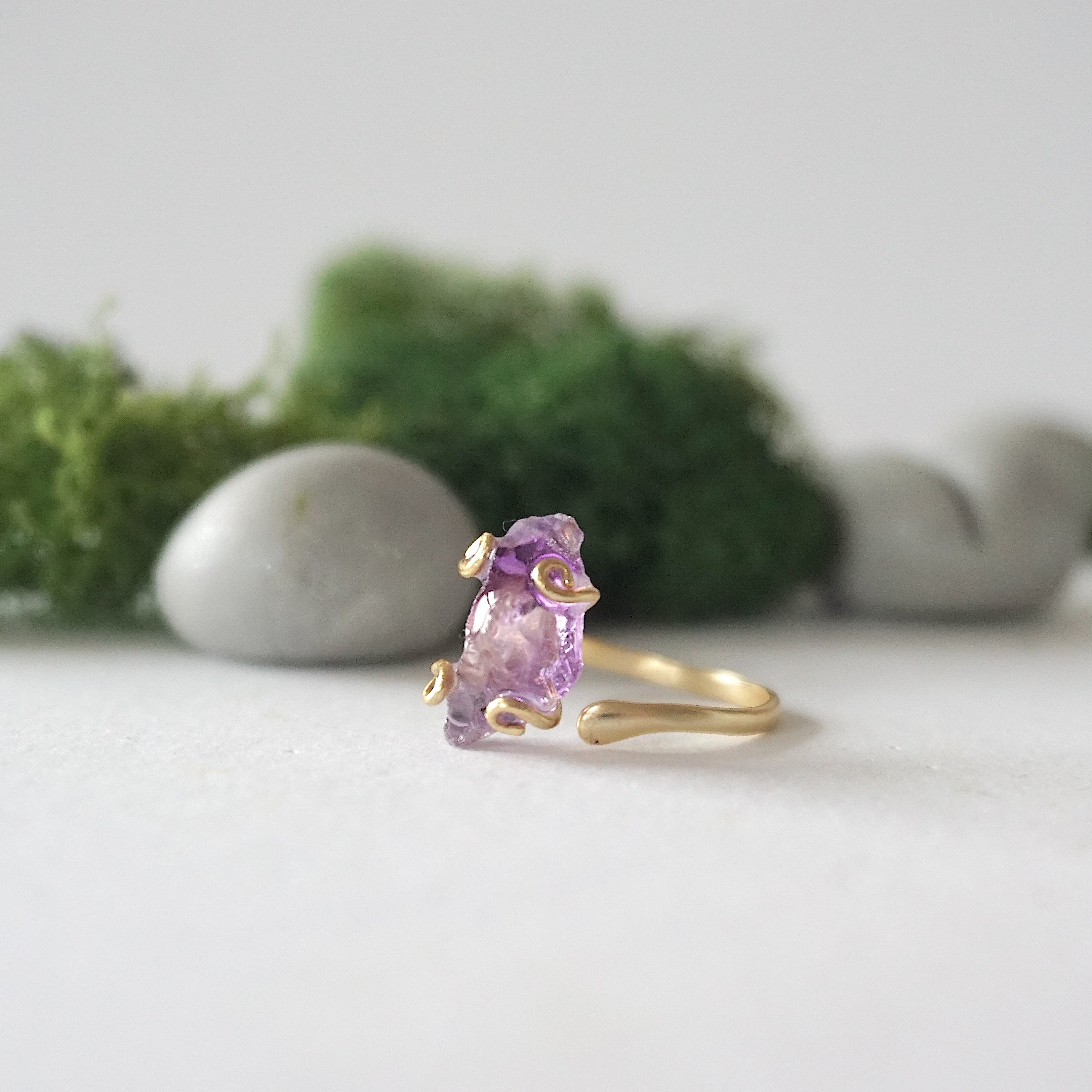 Raw Amethyst Adjustable Ring in Gold Vermeil - Elegant Boho Jewelry for Women, Perfect for Everyday Wear & Special Occasions