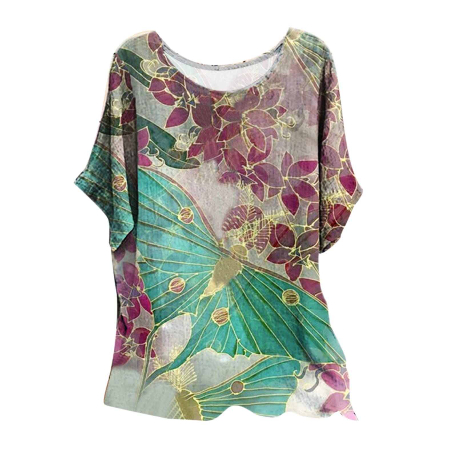 Women's Summer 3/4 Sleeve Printed Crew Neck T-Shirt - Casual Fashion Blouse for Beach, Vacation & Everyday Wear