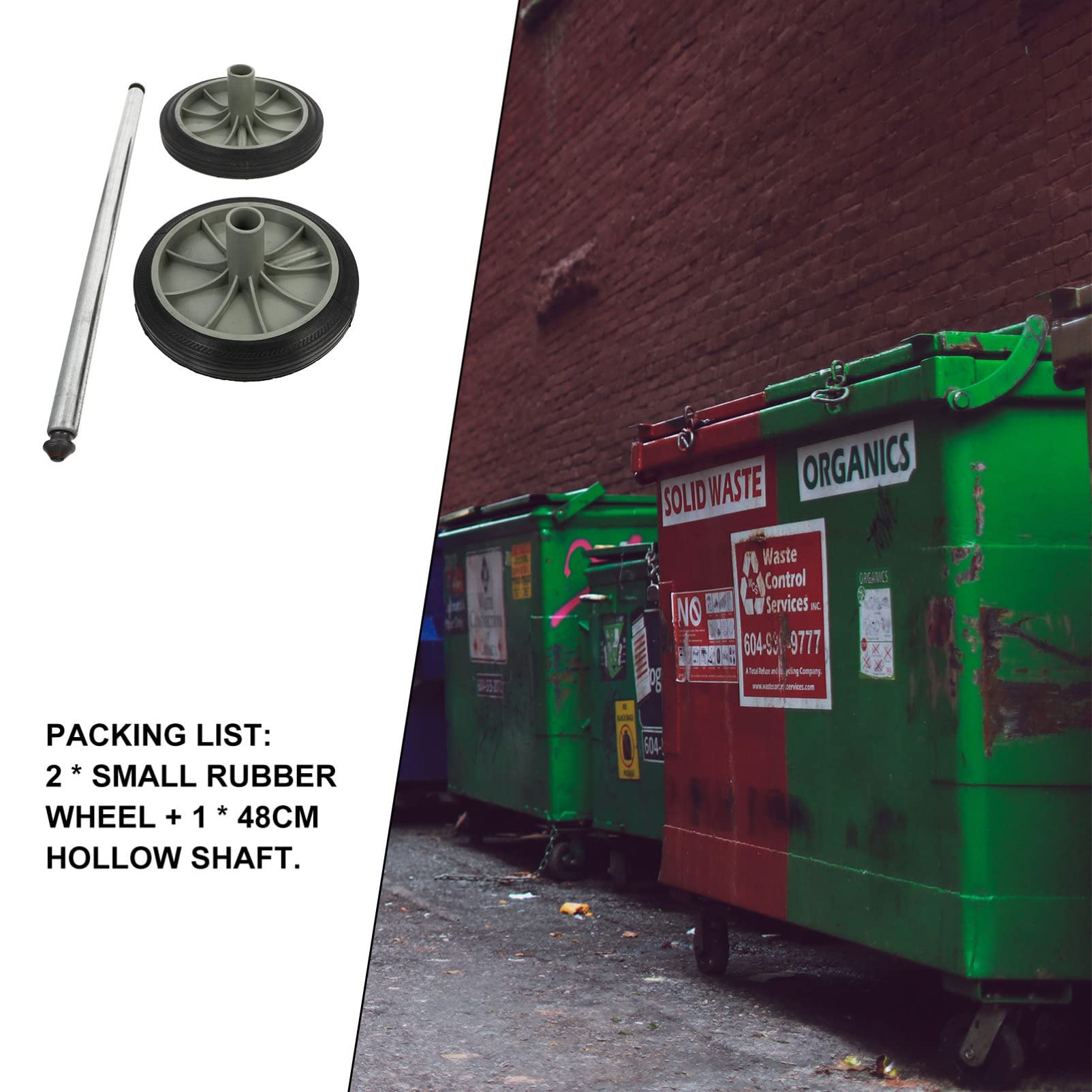Yardwe Replacement Trash Can Wheels - Hollow Shaft Rubber Garbage Bin Casters for Outdoor Garden, Street & Patio Use - Durable Waste Bin Wheel Parts for Easy Mobility