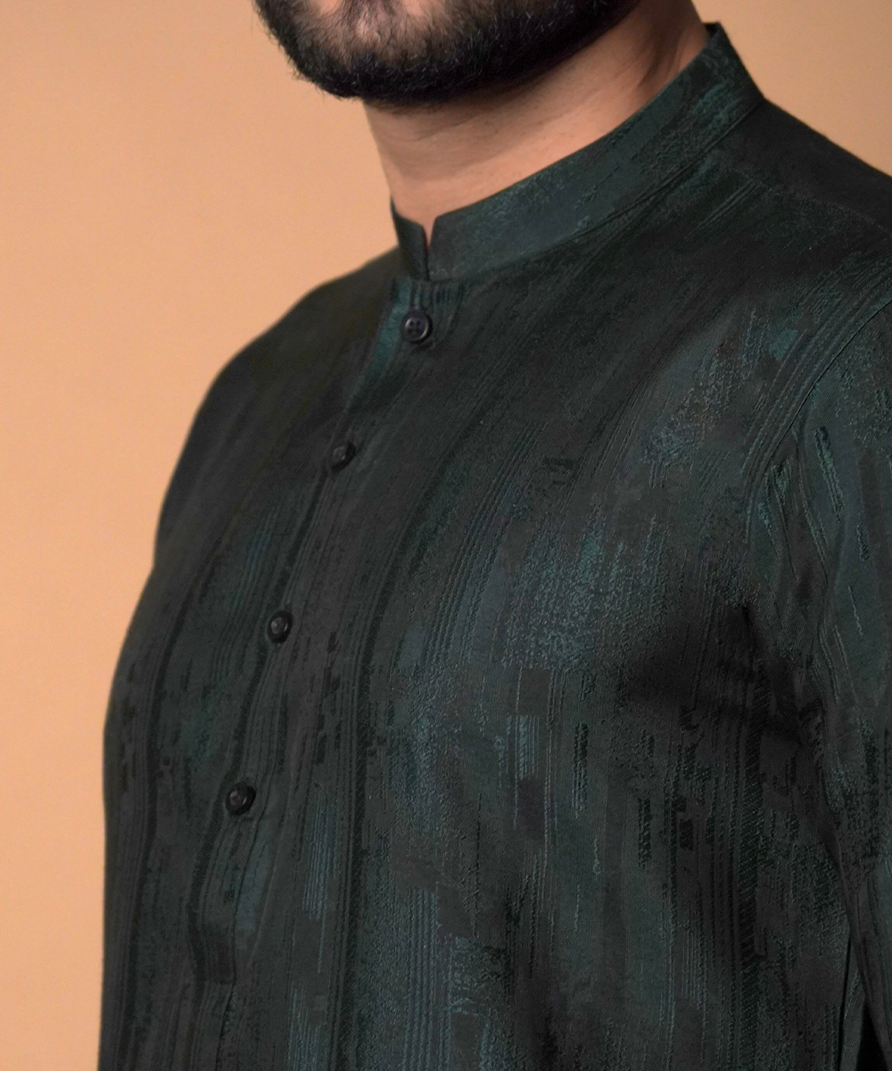 Premium Dark Green & Black Cotton Jacquard Fabric - Soft, Durable & Stylish for Upholstery, Curtains & Home Decor