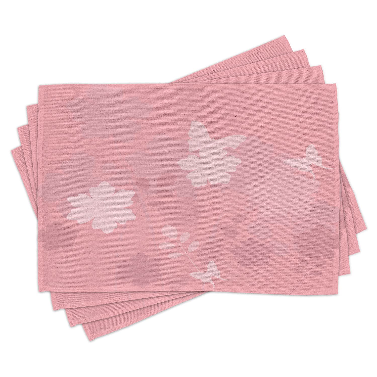 Ambesonne Rose Placemats Set of 4 - Floral Butterfly Design Washable Fabric Table Mats for Dining Room & Kitchen Decor - Spring Nature Theme Home Decor - Perfect for Dinner Parties, Holiday Gatherings & Everyday Use