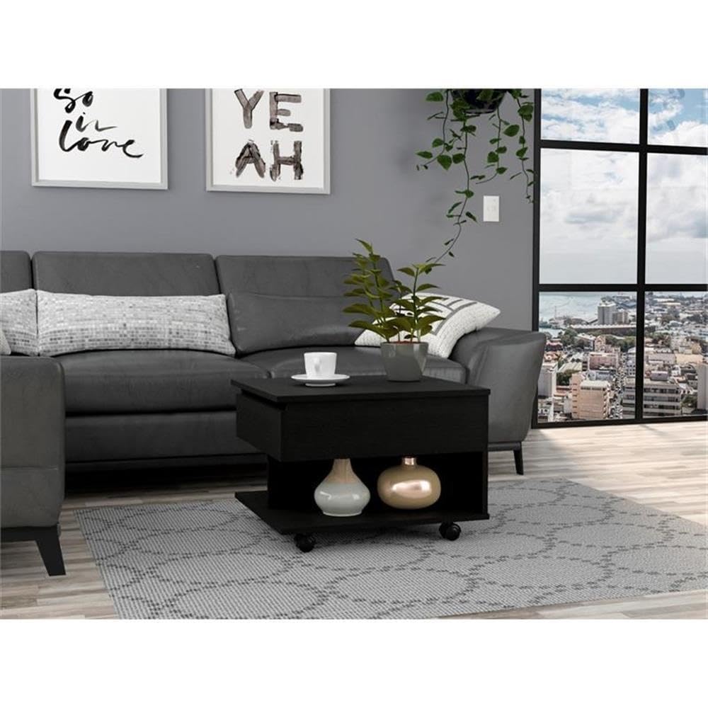 TUHOME Luanda Lift Top Coffee Table - Black Engineered Wood Lift-Top Coffee Table with Storage for Living Room, Office, or Small Spaces