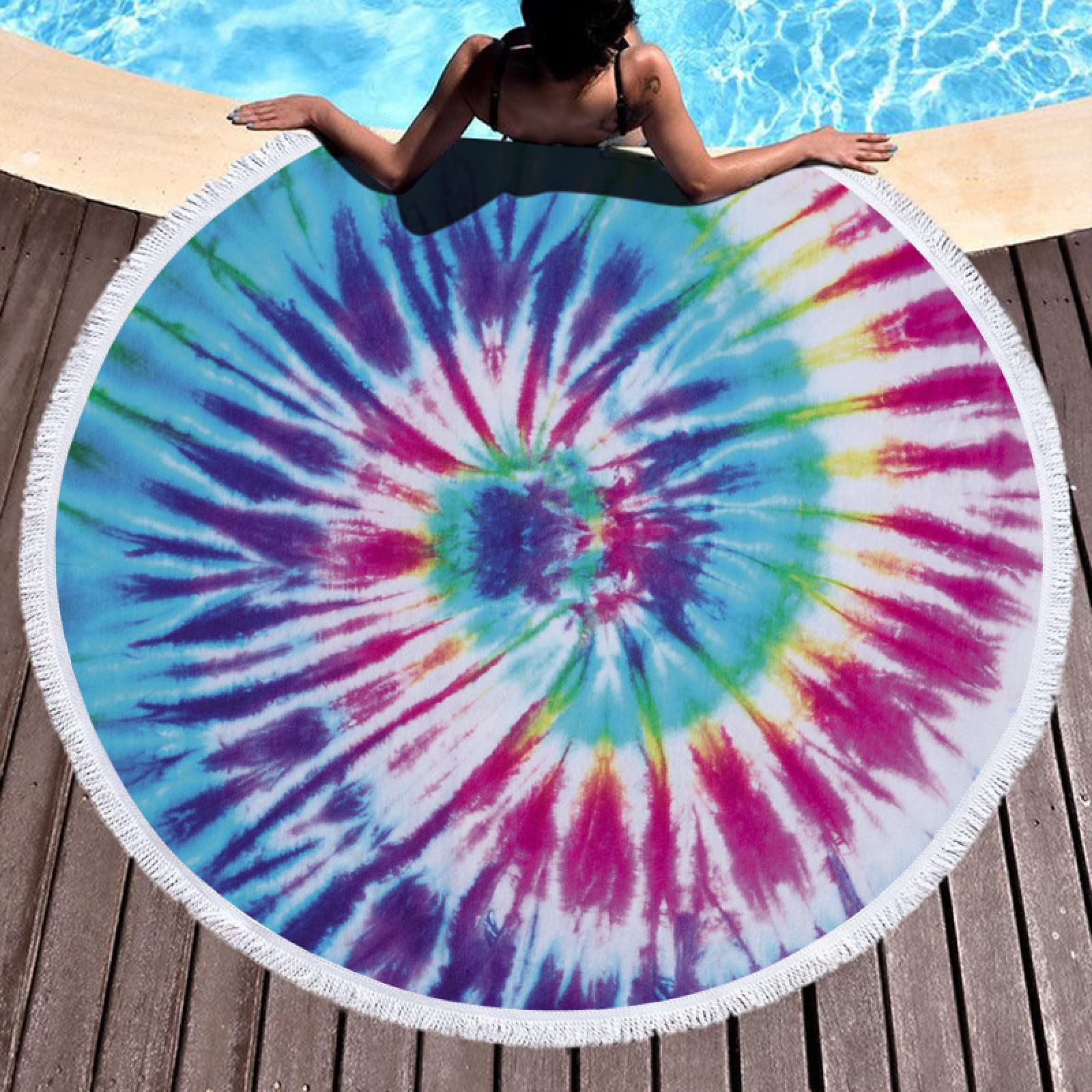 Premium Microfiber Beach Towel - Large 1150x150cm Round Swimming Print Adult Bath Towel | Quick Dry, Ultra Soft & Lightweight Polyester for Pool, Beach, Yoga & Travel