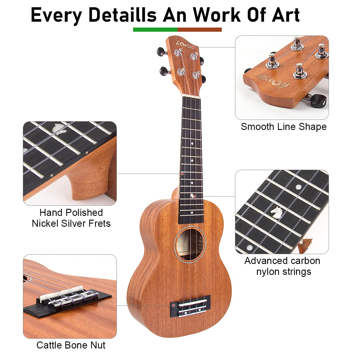 21 Inch Professional Soprano Ukulele for Adults & Beginners - Hawaiian Guitar with Gig Bag, Strap & OEM Strings - Perfect for Travel, Beach, Gifts & Music Lessons