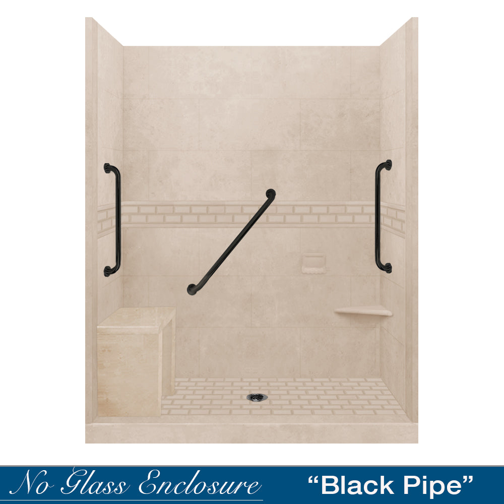 Freedom Subway Brown Sugar 60-Inch Alcove Shower Enclosure Kit - Waterproof Bathroom Upgrade for Small Spaces & Modern Homes