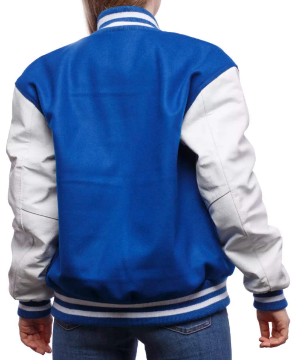 Royal Blue & White Leather Women's Varsity Jacket - Baseball Letterman Bomber School Jacket with Wool Body | Perfect for College, Sports Events & Casual Streetwear