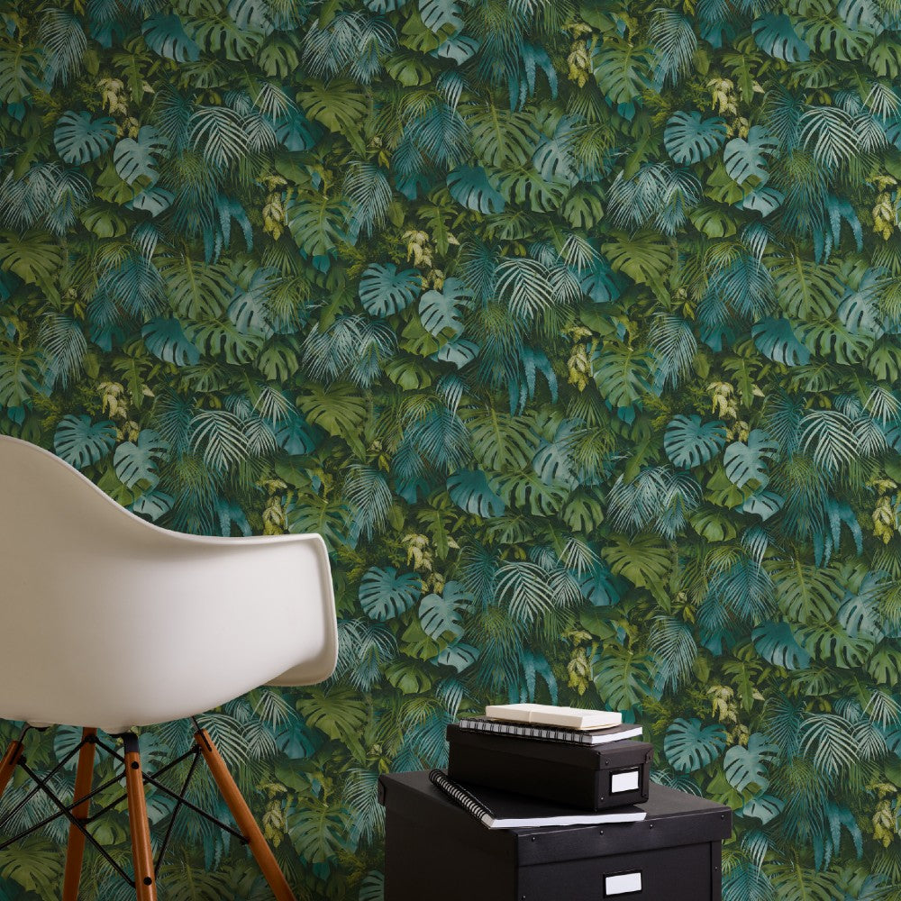 Greenery Nocturnal Jungle Wallpaper 372803 - Tropical Forest Peel and Stick Wall Mural for Bedroom, Living Room & Nursery Decor