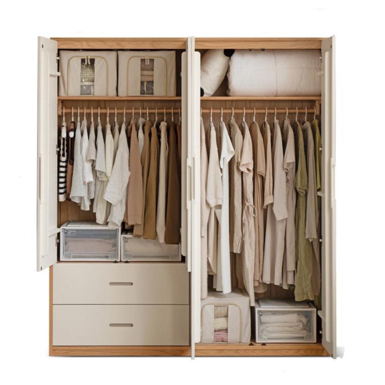Oak Solid Wood Log Cream Style Wardrobe - Rustic Bedroom & Living Room Storage Furniture for Home Organization