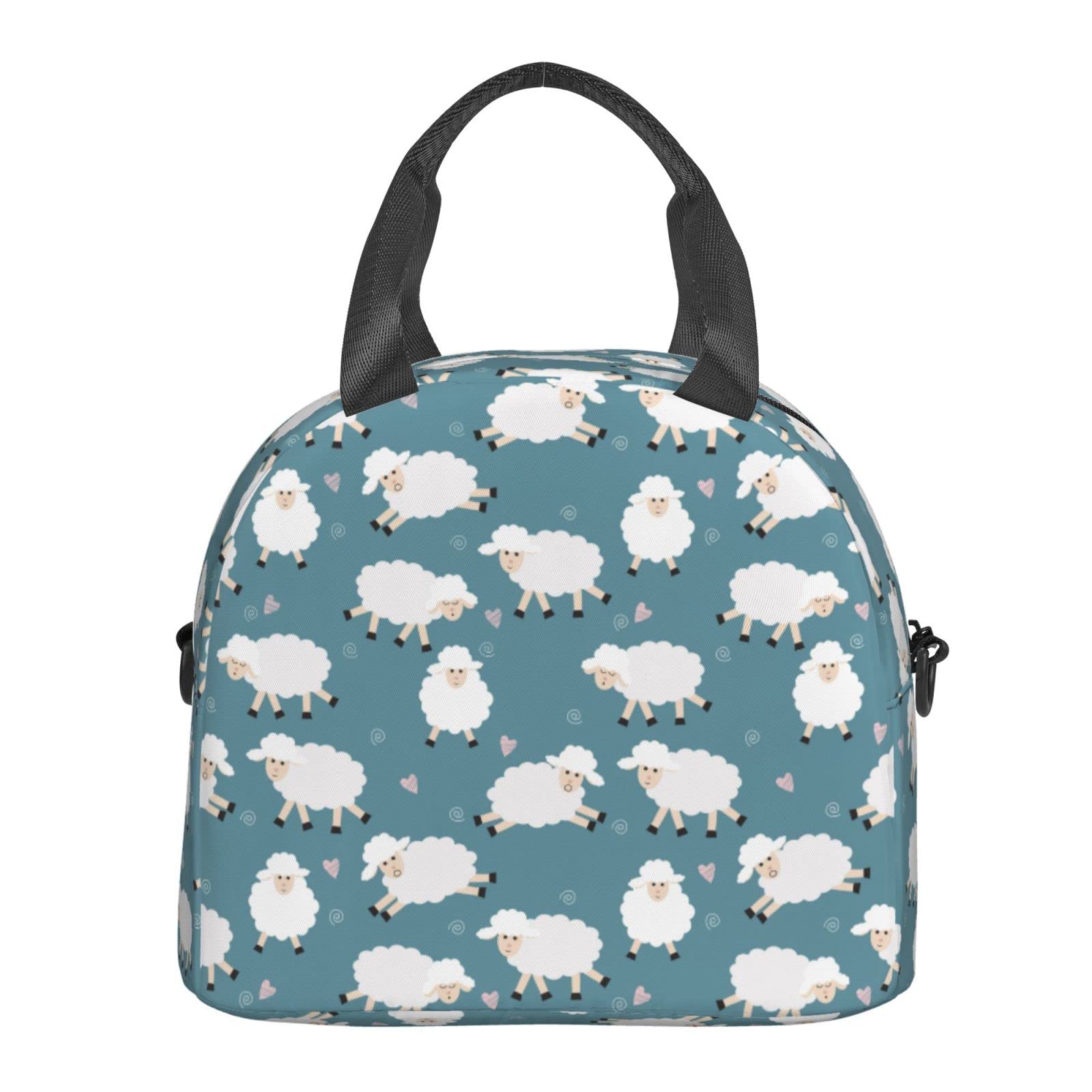 Insulated Reusable Lunch Bag with Adjustable Shoulder Strap - Cute Sheep Design for Office, School, Picnic & Travel | Eco-Friendly Food Container for Work Lunch or Outdoor Activities