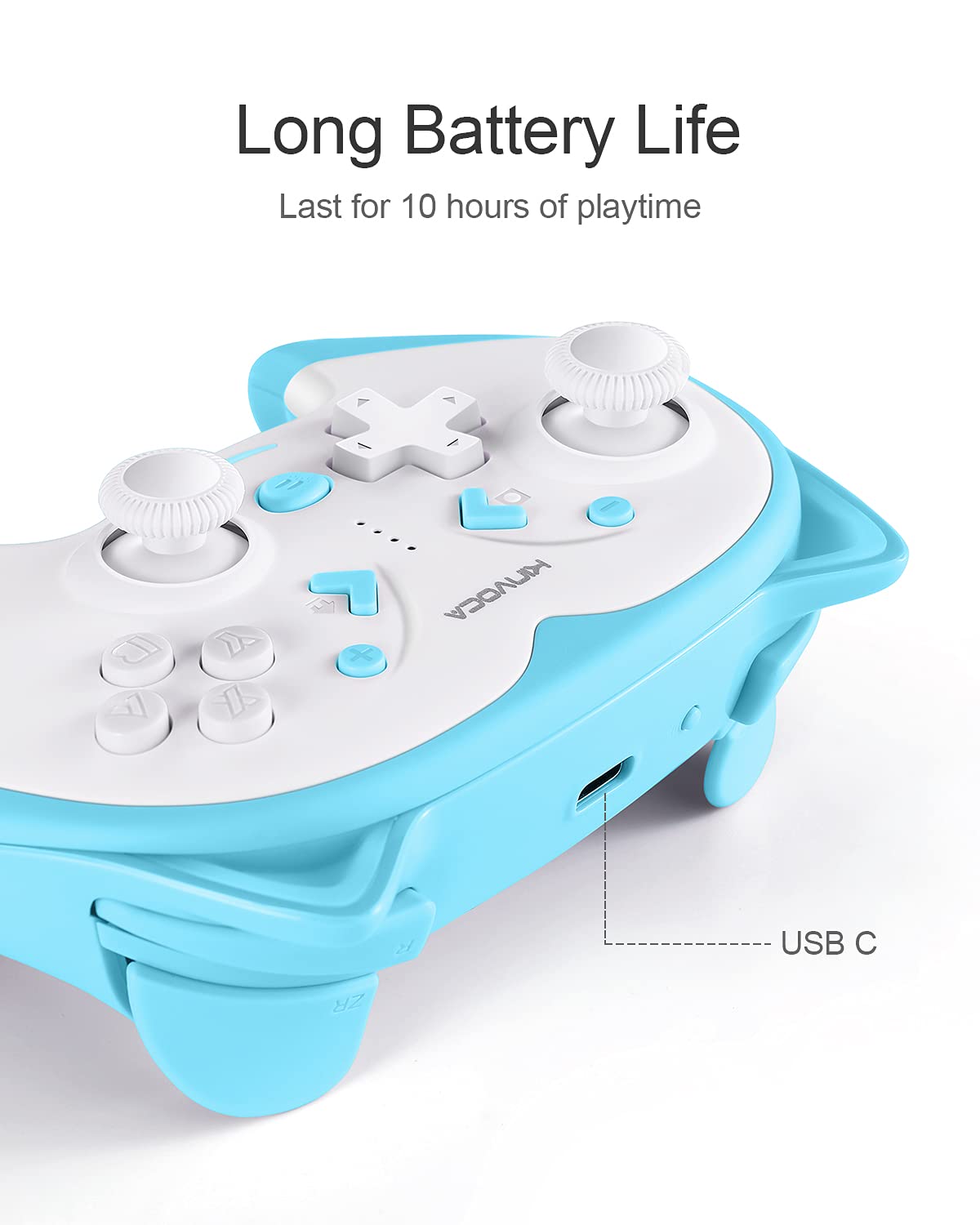 KINVOCA Wireless Pro Controller for Nintendo Switch & Switch Lite - Turbo, Motion Control, Vibration, Wake-Up, Headphone Jack & LED Breathing Light (Blue) - Perfect for Gaming, Streaming & Multiplayer Sessions