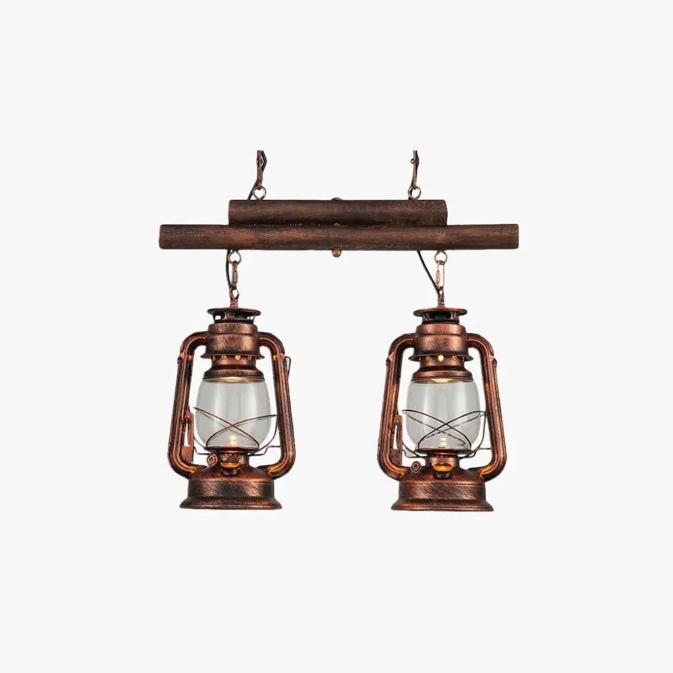 Industrial Dual Lantern Glass Pendant Light - Vintage Style Hanging Fixture for Kitchen Island, Dining Room, or Entryway Lighting