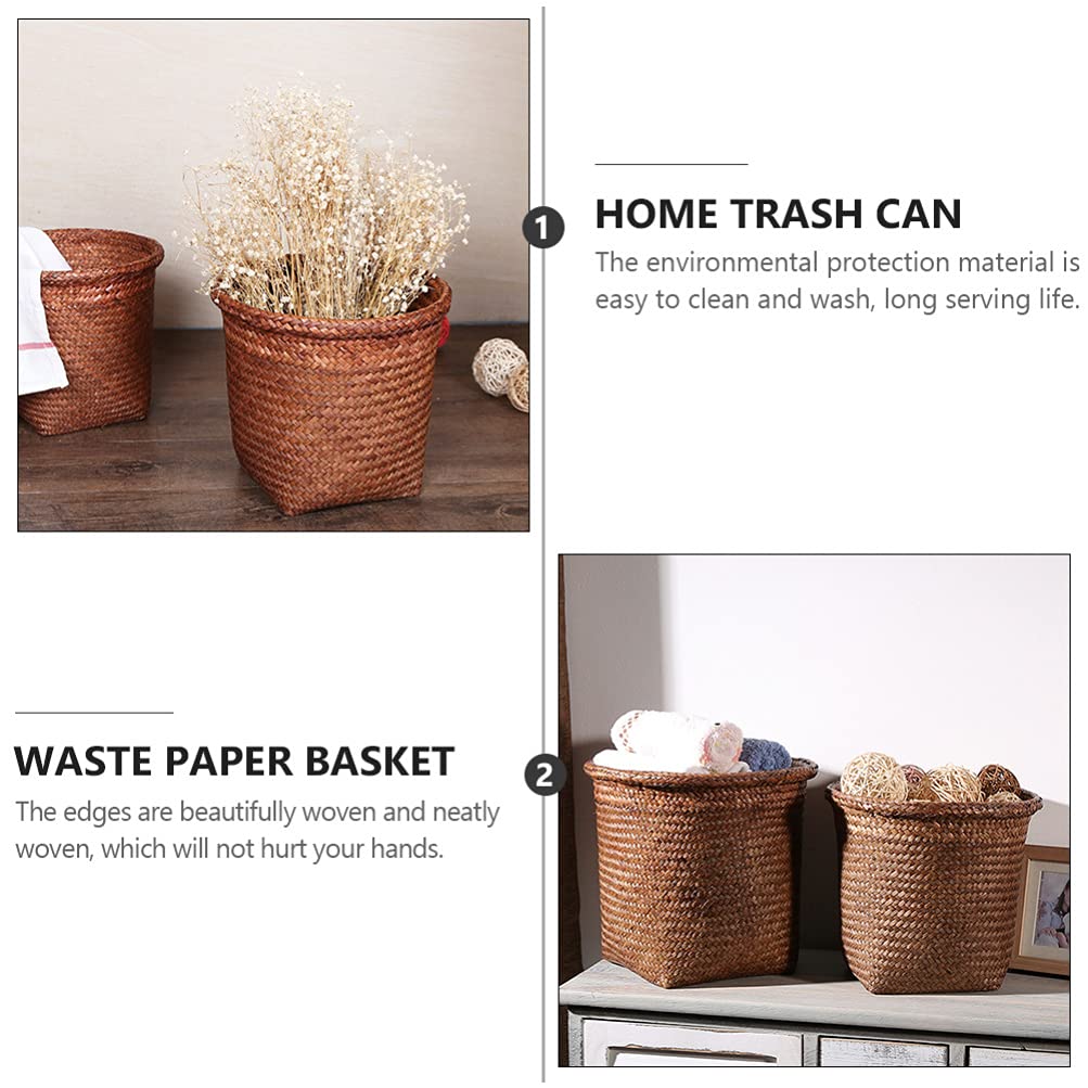 PATKAW Round Woven Waste Basket - 1PC Straw Wicker Trash Can for Office, Laundry Room & Home Decor | Eco-Friendly Storage Bin for Plants, Waste Paper & Clothing | Perfect for Farmhouse, Boho & Coastal Style Decor