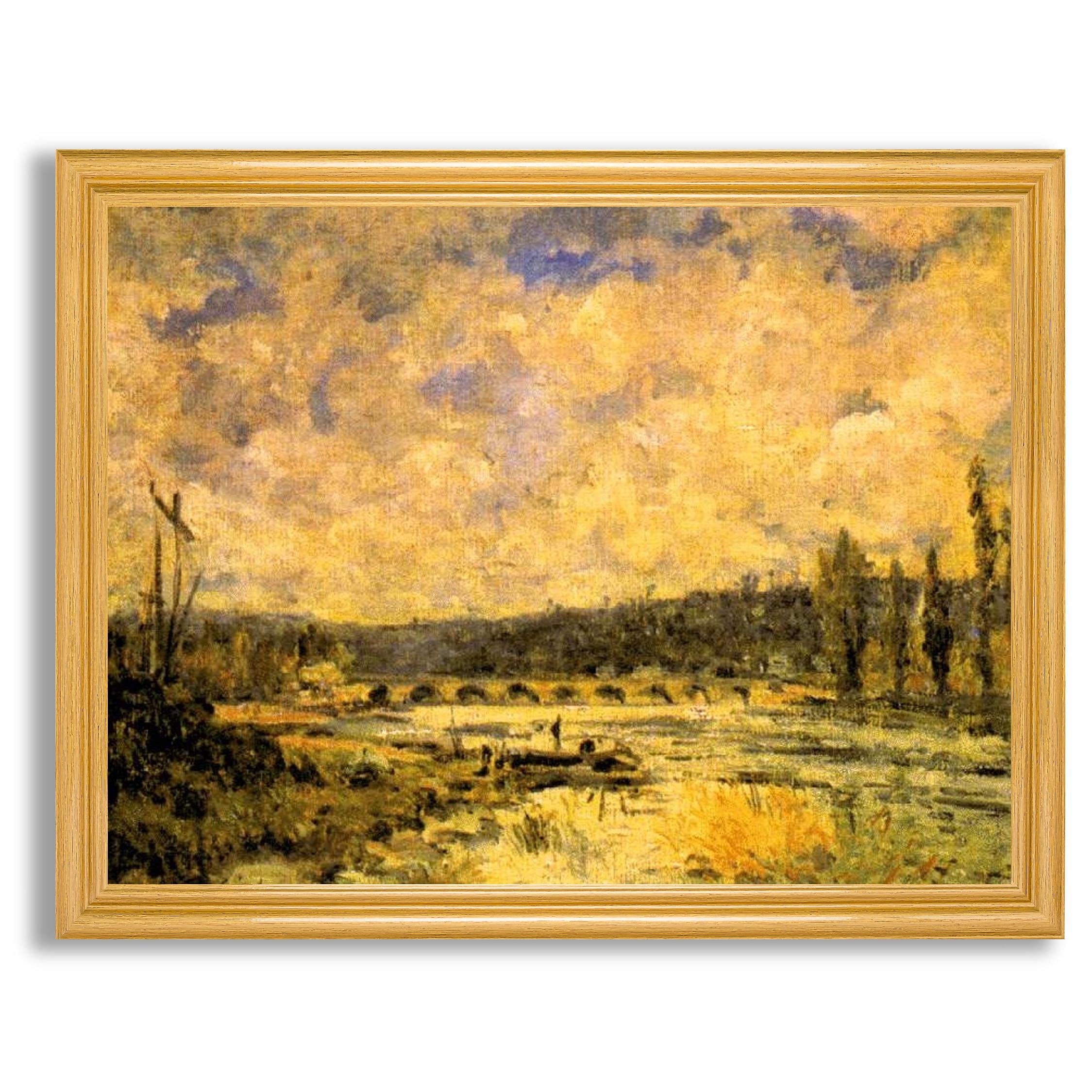 Alfred Sisley Framed Canvas Wall Art - A Ponte Fine Art Reproduction in Wood Frame | Small & Large Gallery Prints for Home & Office Decor | Perfect for Bedroom, Living Room & Office Walls | Vintage Landscape Painting Gift Idea