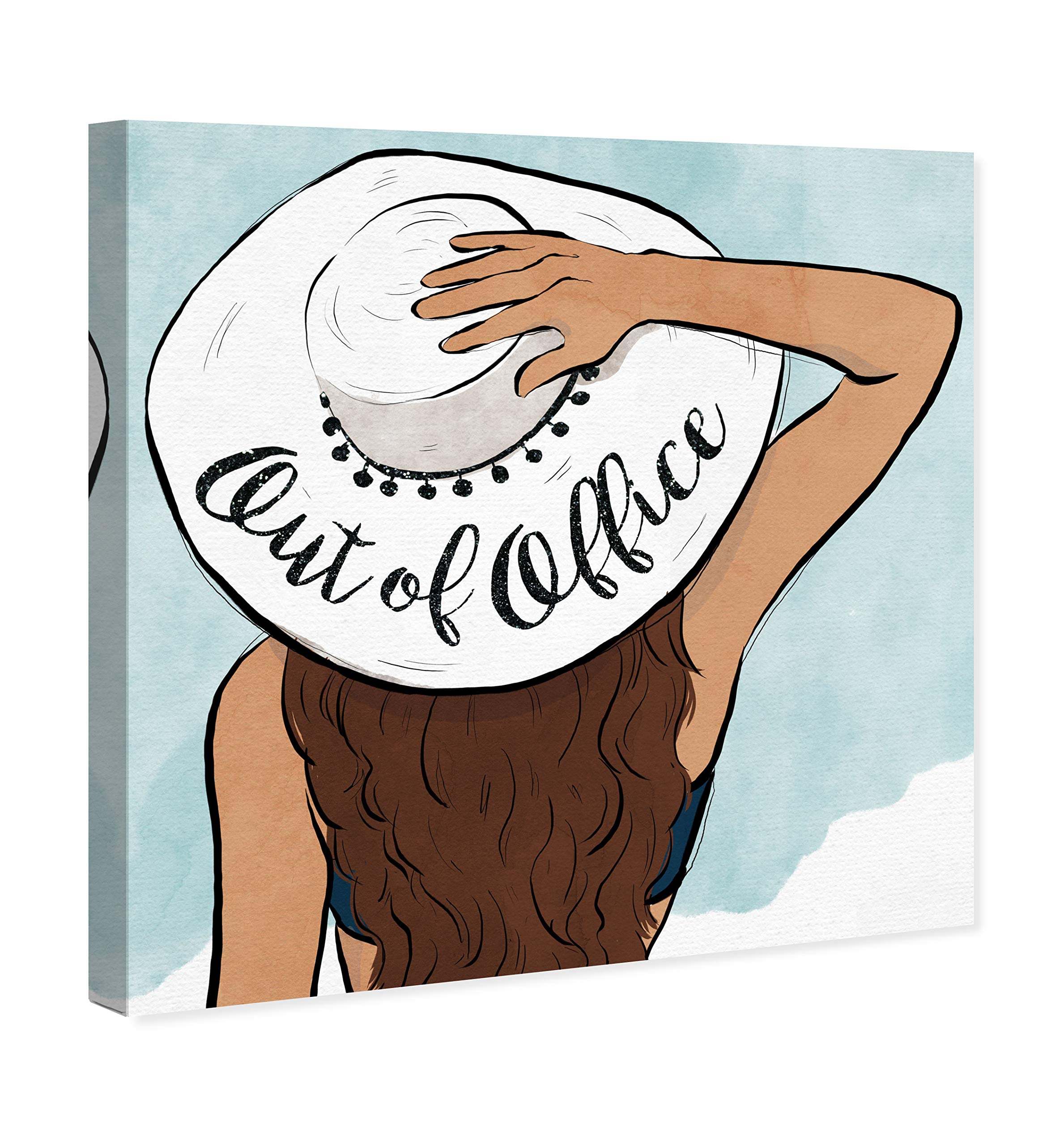 Oliver Gal Artist Co. 'Out of Office Sun Hat' Fashion Wall Art Canvas Print - 24x24 Inch Home Decor in White & Brown - Perfect for Living Room, Bedroom & Office Wall Decor