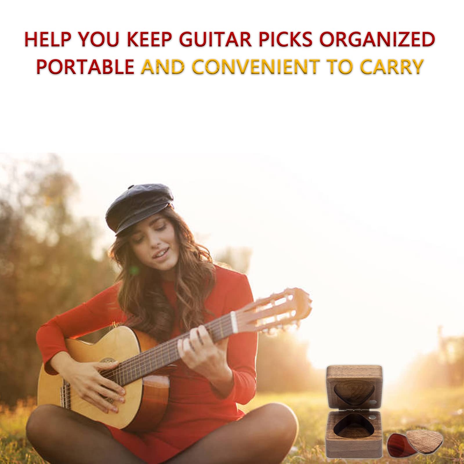 Premium Wooden Guitar Pick Case - Personalized Engraved Guitar Pick Holder for Musicians & Guitarists - Compact & Durable Storage for Guitar Picks - Perfect for Gifts, Music Lessons & Live Performances
