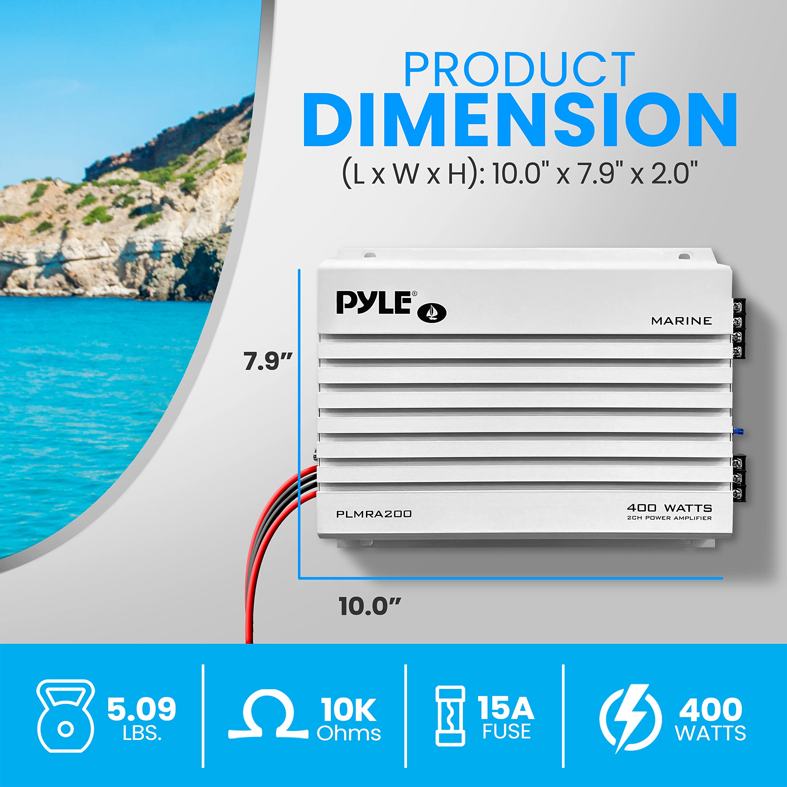 Pyle Hydra Marine Amplifier and Subwoofer Bundle - Waterproof Boat Audio System for Bass Boost & Clear Sound | Perfect for Pontoon Boats, Yachts & Marine Entertainment