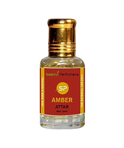 Premium Saanvi Amber Attar Perfume Oil for Men & Women - 100% Natural Alcohol-Free Fragrance with Floral Notes (10ml) | Long-Lasting Indian Itra Scent for Daily Wear, Special Occasions & Aromatherapy
