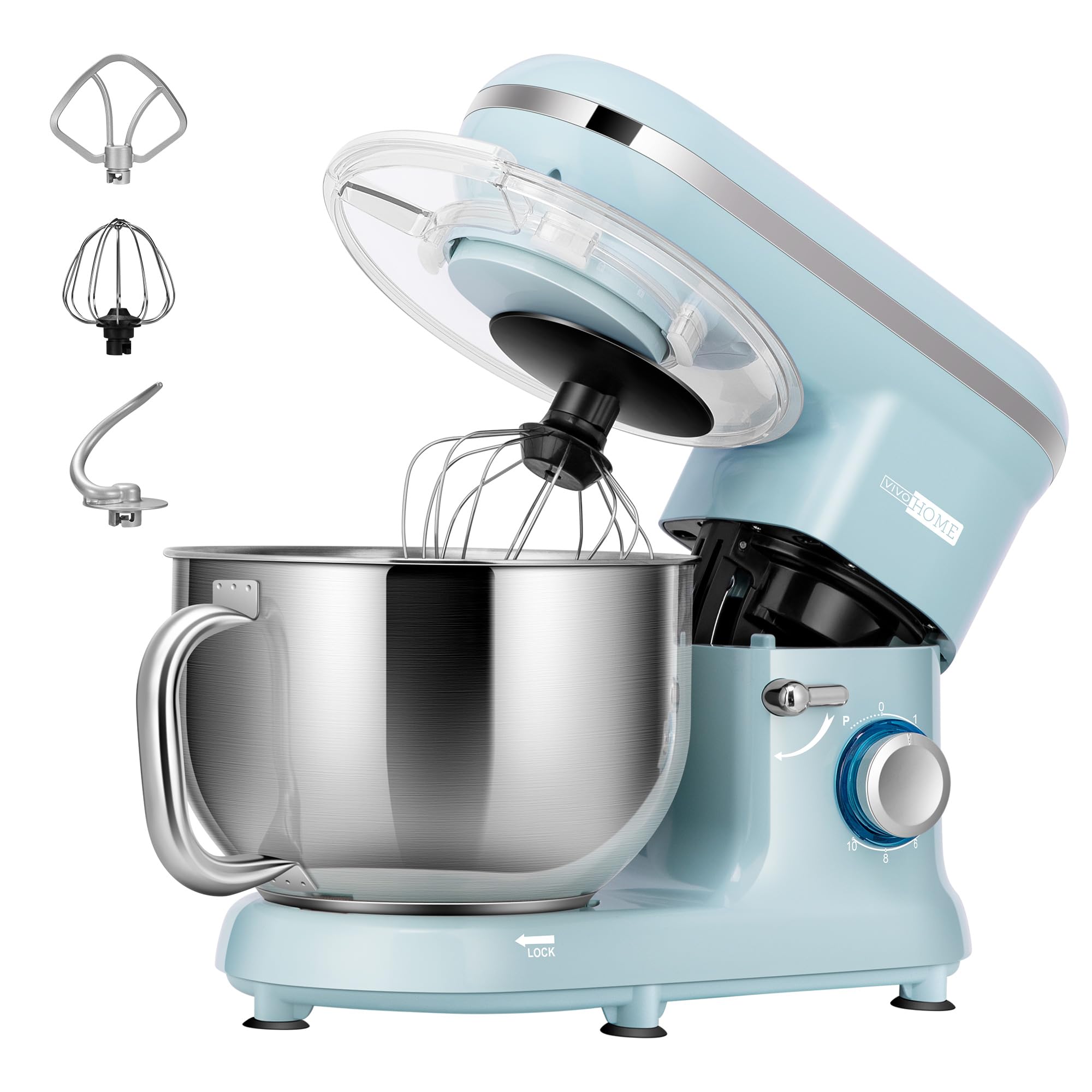 VIVOHOME 660W 10-Speed 6-Quart Tilt-Head Stand Mixer with Beater, Dough Hook & Wire Whip - Electric Kitchen Mixer for Baking, Cooking & Egg Separation (Blue) - Perfect for Home Bakers & Professional Chefs