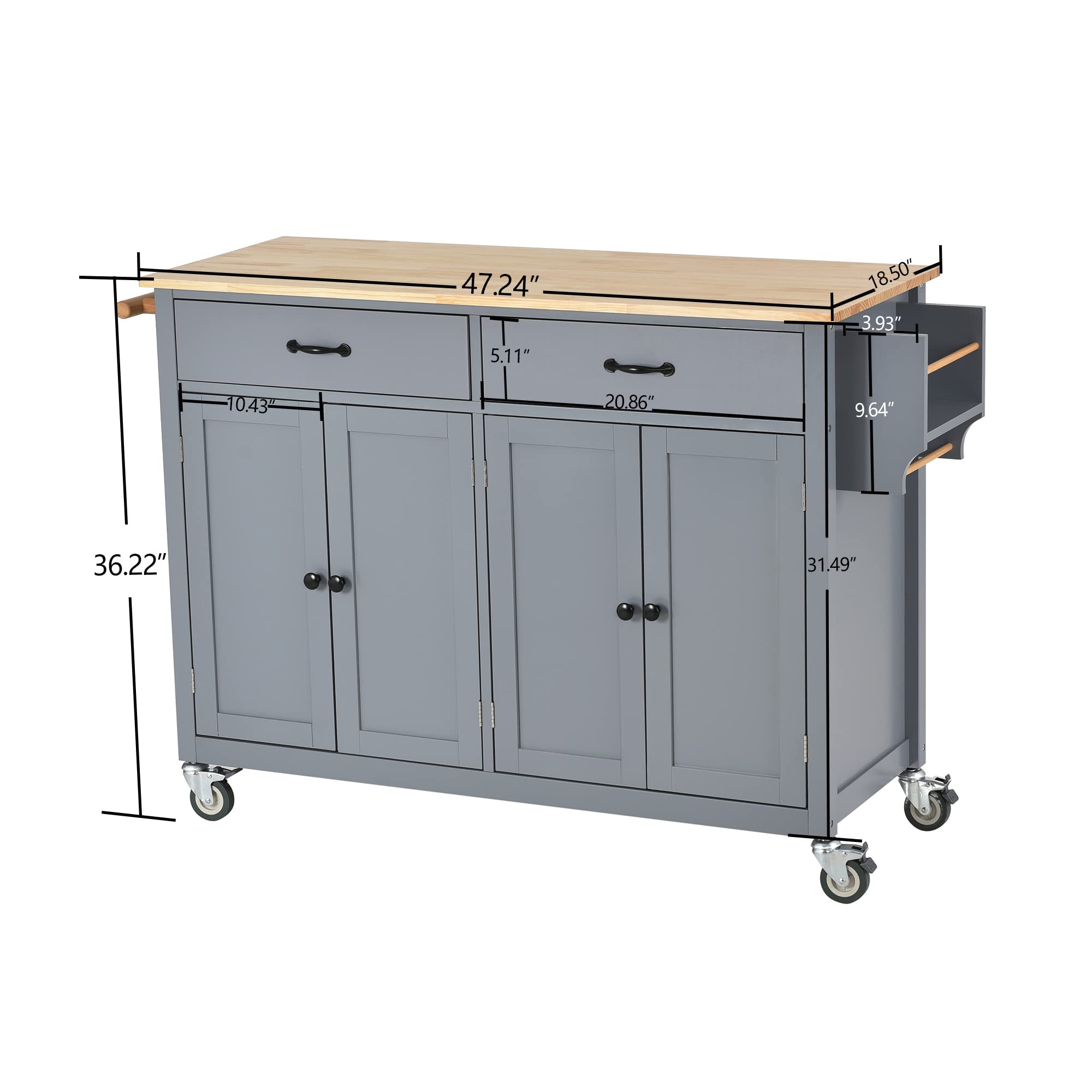 Premium Kitchen Island with Storage & Wheels - Solid Wood Countertop, 4-Door Cabinet, 2 Drawers, Towel Rack & Spice Rack - Mobile Kitchen Cart for Small Spaces, Apartments & Home Cooking (Blue) - Perfect for Meal Prep, Entertaining & Extra Counter Space