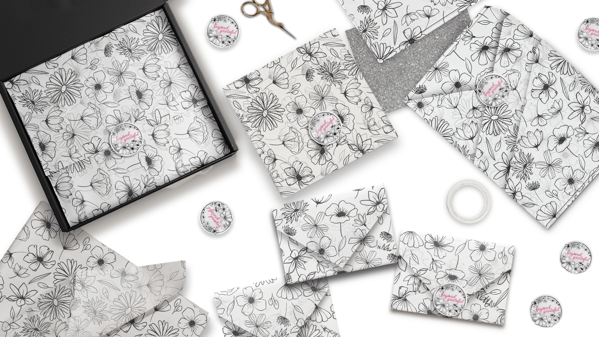 Premium Black and White Floral Tissue Paper - Elegant Gift Wrapping for Bags, Boxes, Party Favors & DIY Crafts | Perfect for Birthdays, Weddings & Special Occasions