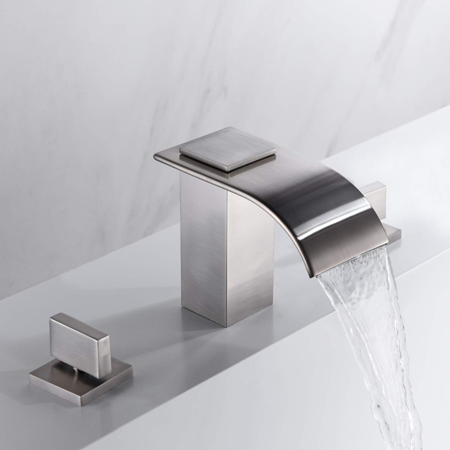 Sumerain Brushed Nickel Roman Tub Faucet - 3 Hole Widespread Bathroom Faucet with High Flow Waterfall Spout for Luxury Bathtub & Spa Relaxation
