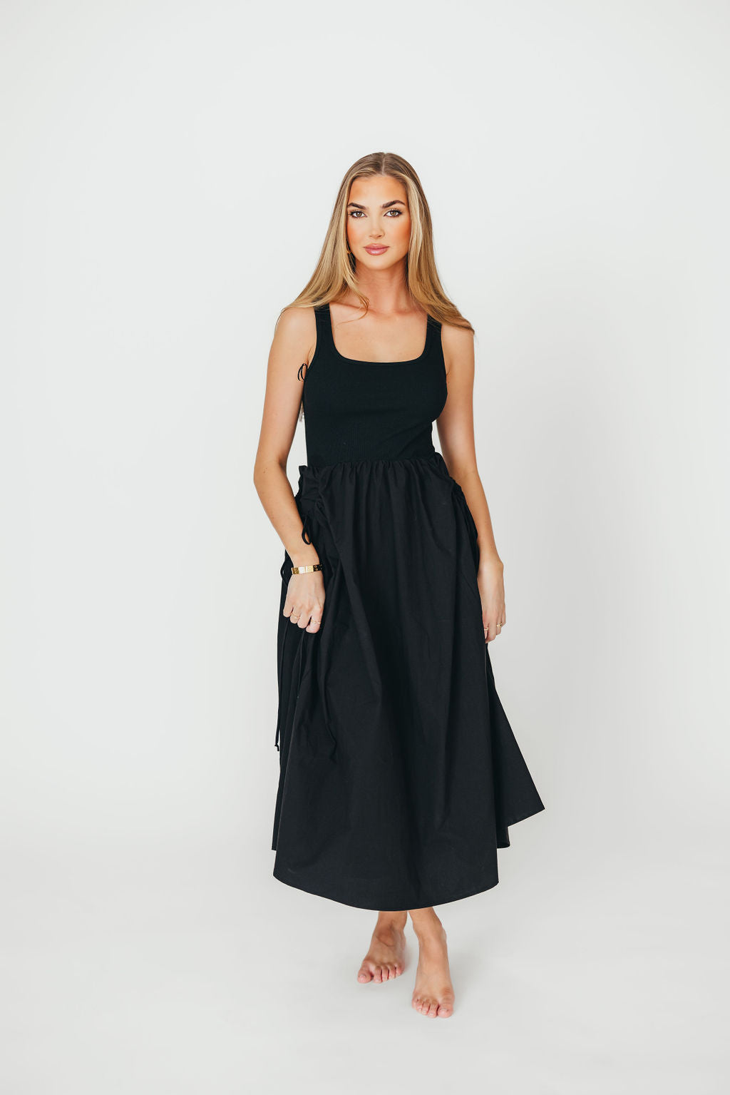 Lucca Midi Dress for Women - Elegant Black Knee-Length Dress with Flowy Silhouette | Perfect for Office Wear, Date Night & Special Occasions