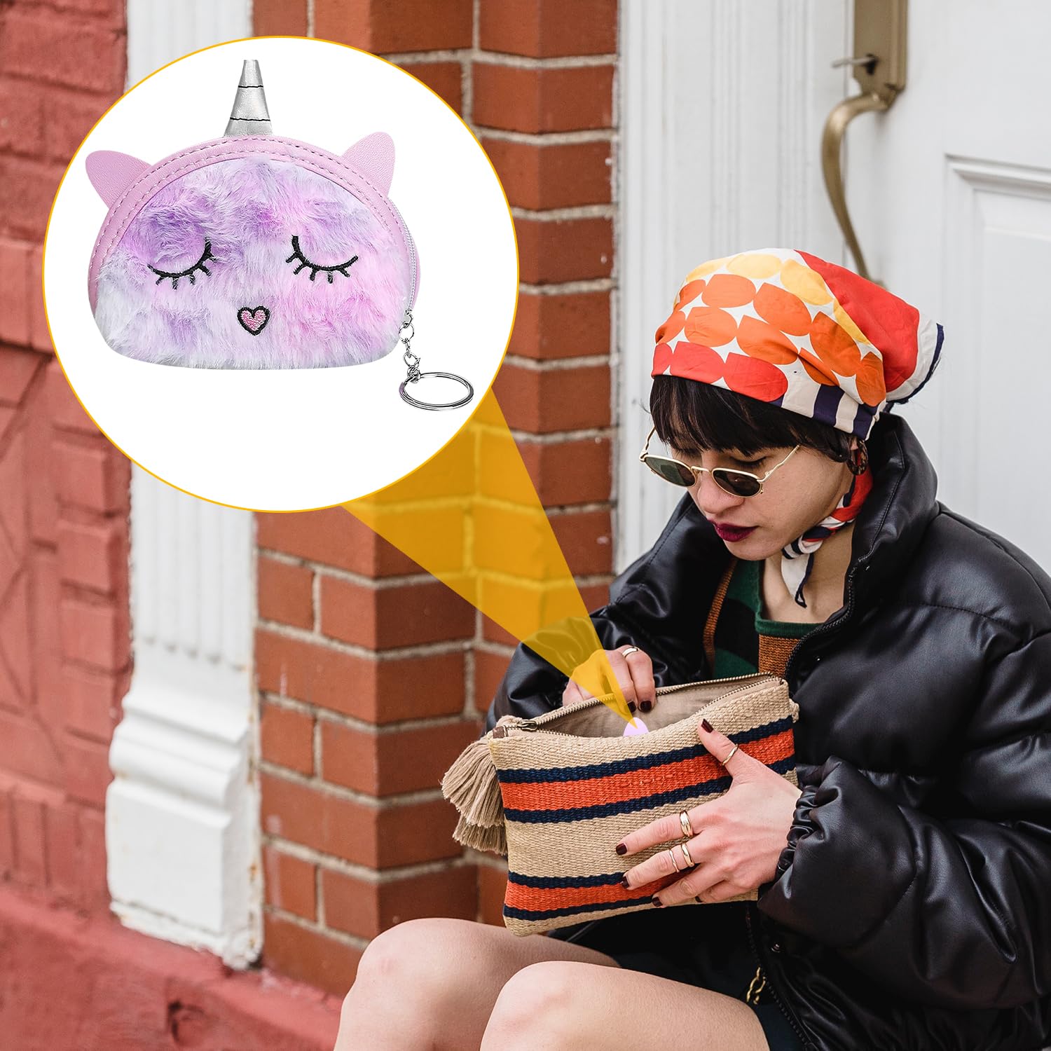 Rumyve Unicorn Plush Purse for Girls - Cute Round Cartoon Unicorn Crossbody Shoulder Handbag, Perfect Princess Gift for Toddler Kids & Teen Girls (Purple) | Birthday Party, School, Playdate & Dress-Up Accessory