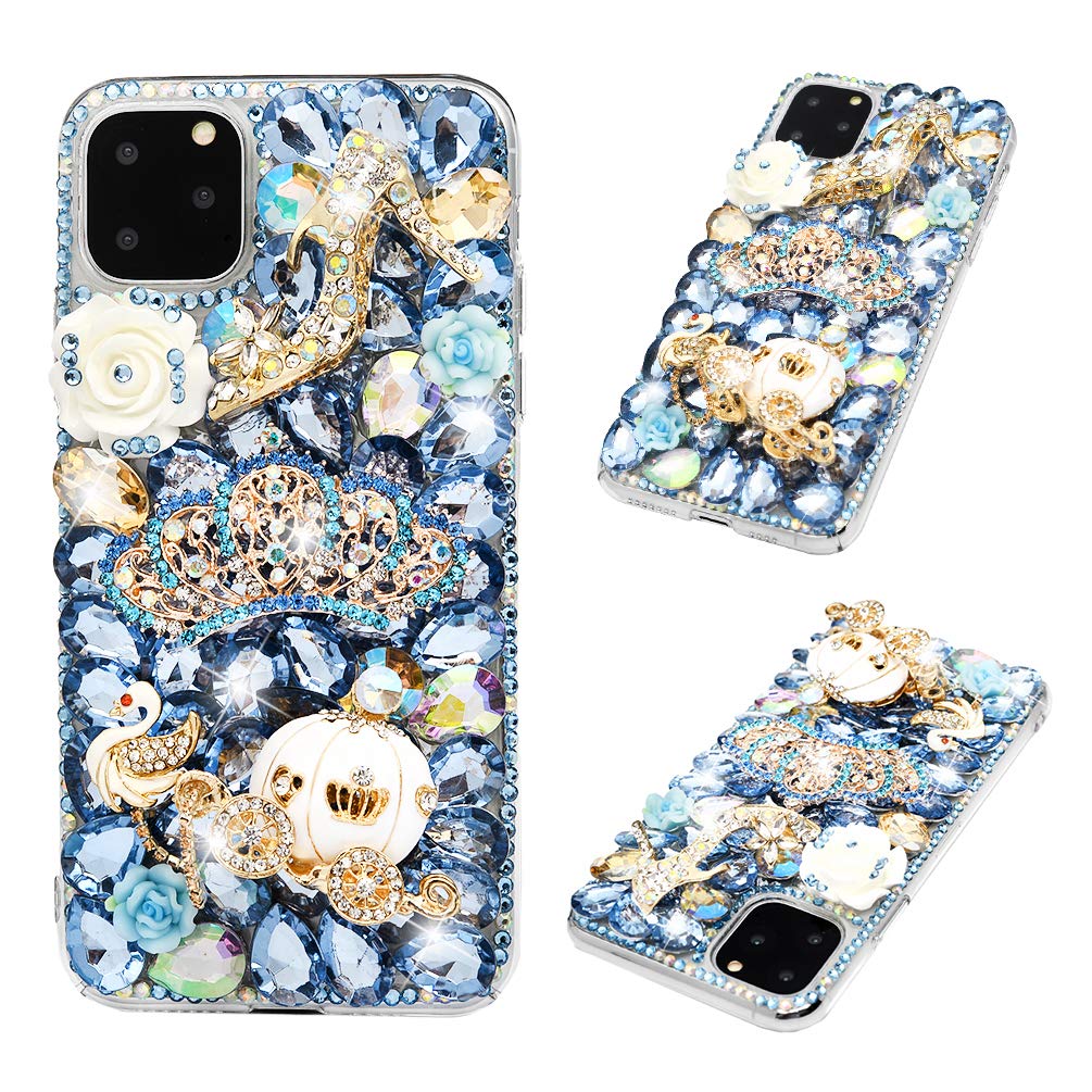 **Bling Glitter Crystal Rhinestone Protective Case for iPhone 11 Pro Max – Dual Layer Hybrid Hard Shell with Soft Bumper, Drop Resistant & Shiny Cover (Blue Crown) – Perfect for Parties, Events & Everyday Glam**