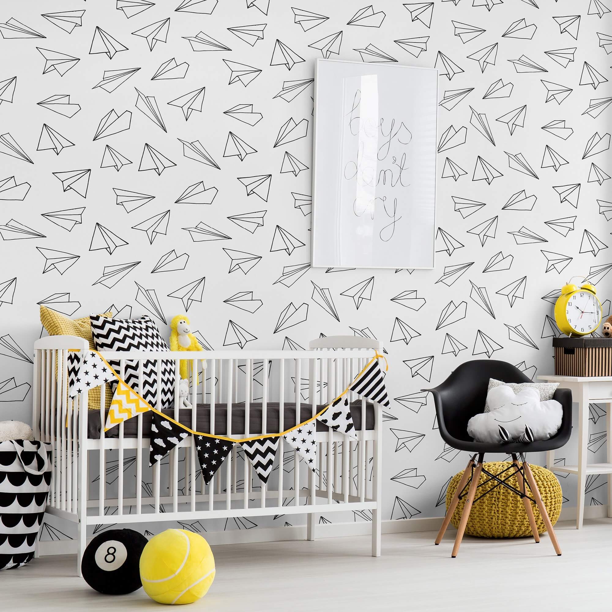 Retro Black and White Peel and Stick Removable Wallpaper for Kids - Easy DIY Nursery, Bedroom, Playroom Decoration - 2940