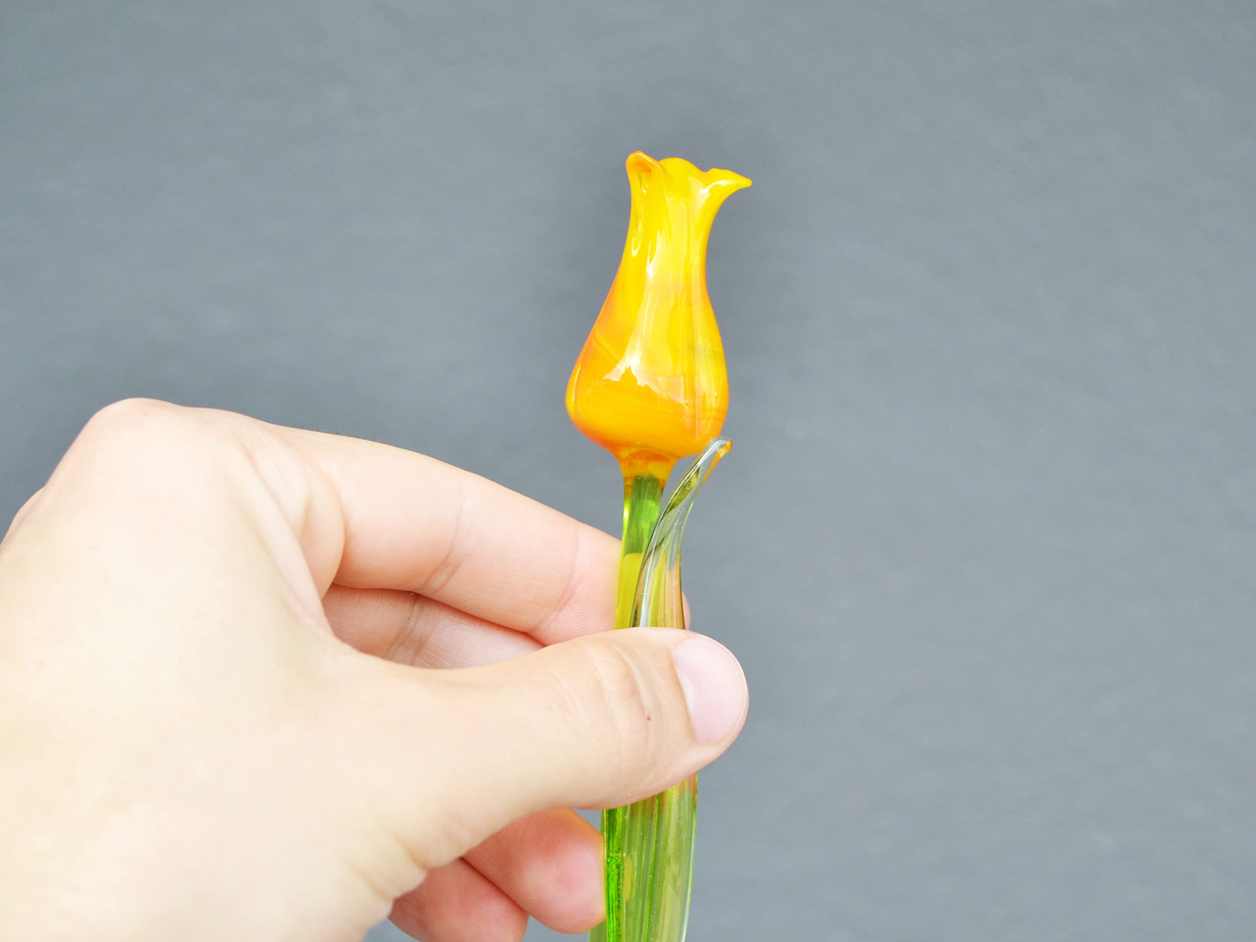 Handmade Orange Glass Rose Figurine - Elegant Blown Glass Flower for Vase Decoration, Romantic Gift for Mom, Wife & Lover (Long Stem) | Perfect for Valentine's Day, Anniversary & Home Décor