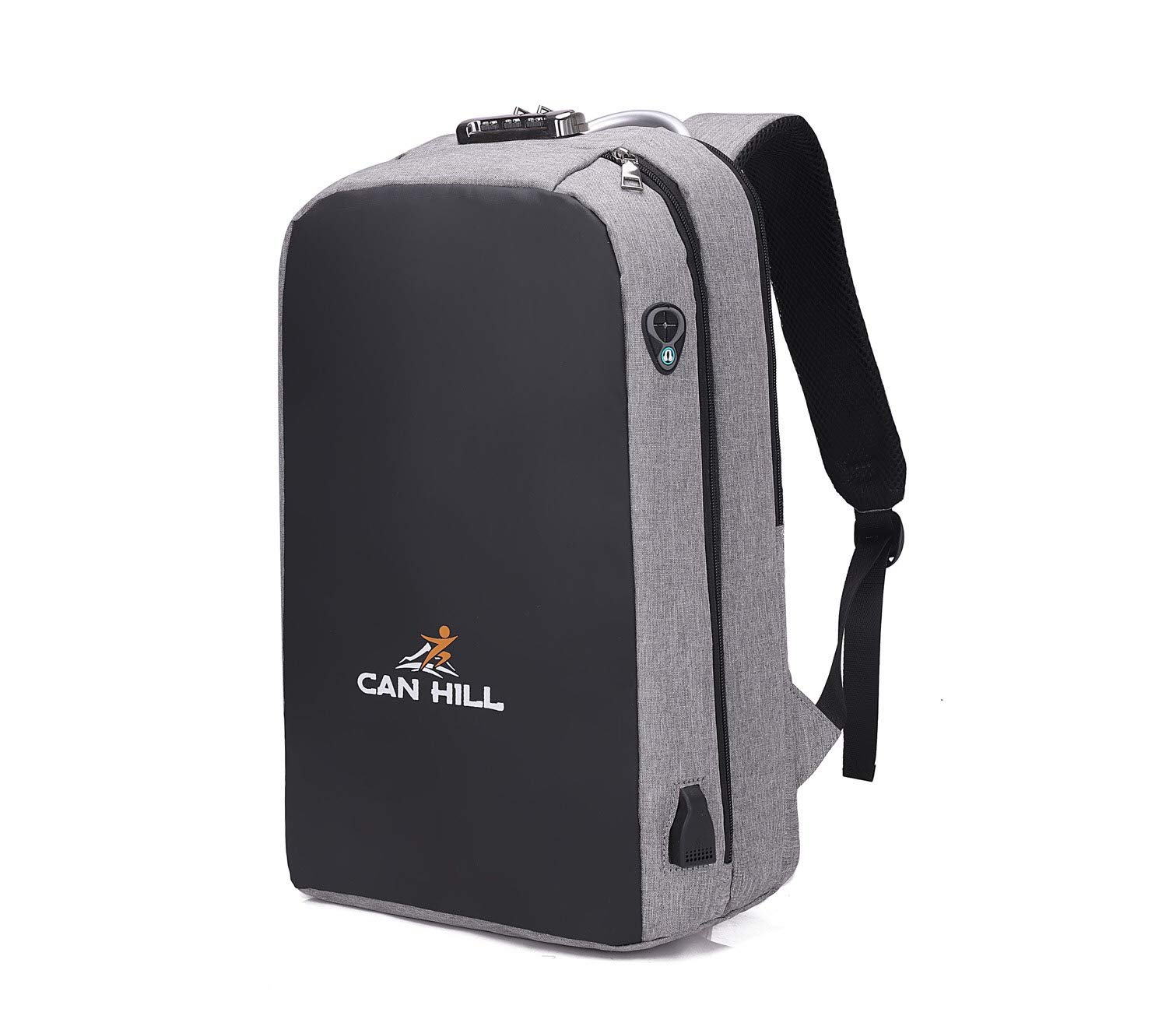 CANHILL Anti-Theft Backpack with USB Charging Port - 15.6 Inch Laptop Backpack for Men & Women, Water-Resistant Durable Travel Backpack for School, Business & College Students (Black & Gray) - Perfect for Commuting, Work & Outdoor Adventures
