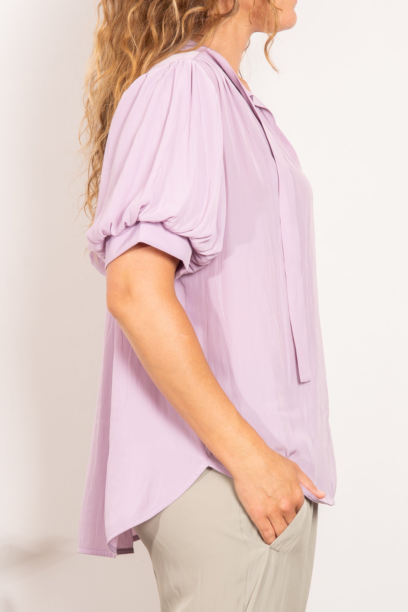 Layered Fluid Silky Puff Sleeve Tie Neck Blouse for Women - Elegant Office & Party Tops - Perfect for Work, Date Night & Special Occasions
