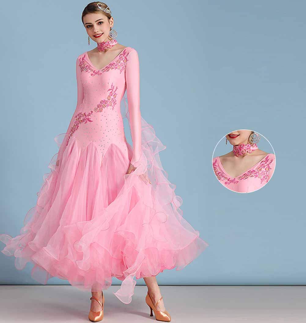 Elegant Ballroom Dance Dresses for Women - Smooth Waltz & Tango Performance Outfit with Long Sleeves | Perfect for Swing Dancing, Competitions & Social Events | Professional Latin & Standard Dancewear for Weddings & Performances