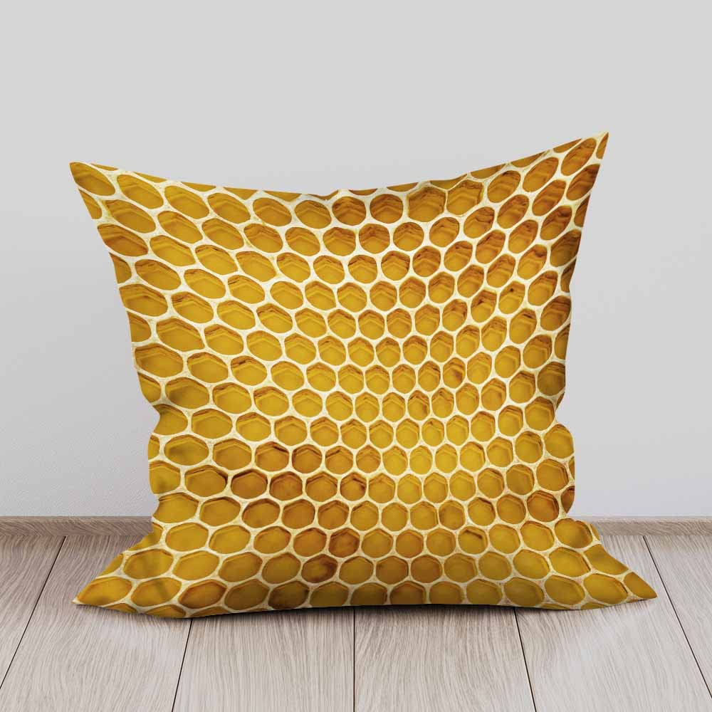 Yellow Honey Bee Honeycomb Abstract Throw Pillow Covers - 18x18 Inch Soft Decorative Cushion Covers for Sofa, Couch & Bed - 2 Pack Seamless Texture Home Decor (Perfect for Living Room, Bedroom & Nursery Accents)