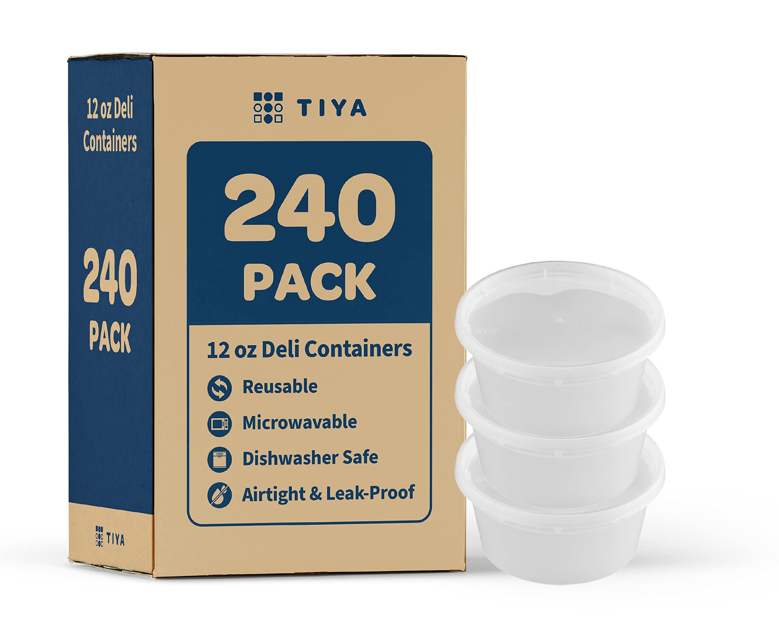 TIYA 12oz Takeout Food Containers (240 Pack with Lids) - BPA-Free Plastic Meal Prep Containers, Microwave & Dishwasher Safe - Airtight Leakproof Design for Soups, Salads, Leftovers - Perfect for Restaurants, Catering, Meal Prep & Home Storage