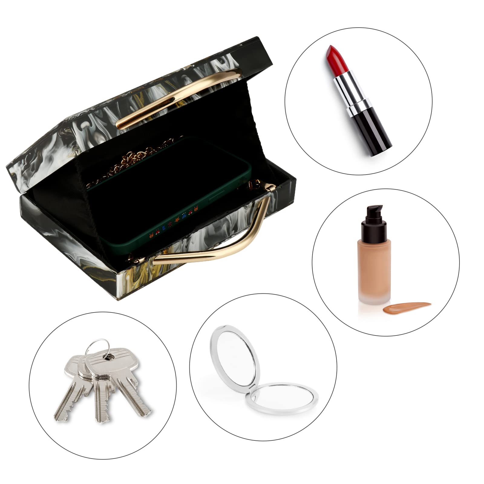 Elegant Acrylic Evening Clutch Purse with Chain - Women's Stylish Box Handbag for Wedding, Cocktail Party & Prom - Perfect for Formal Events & Night Out (Black)