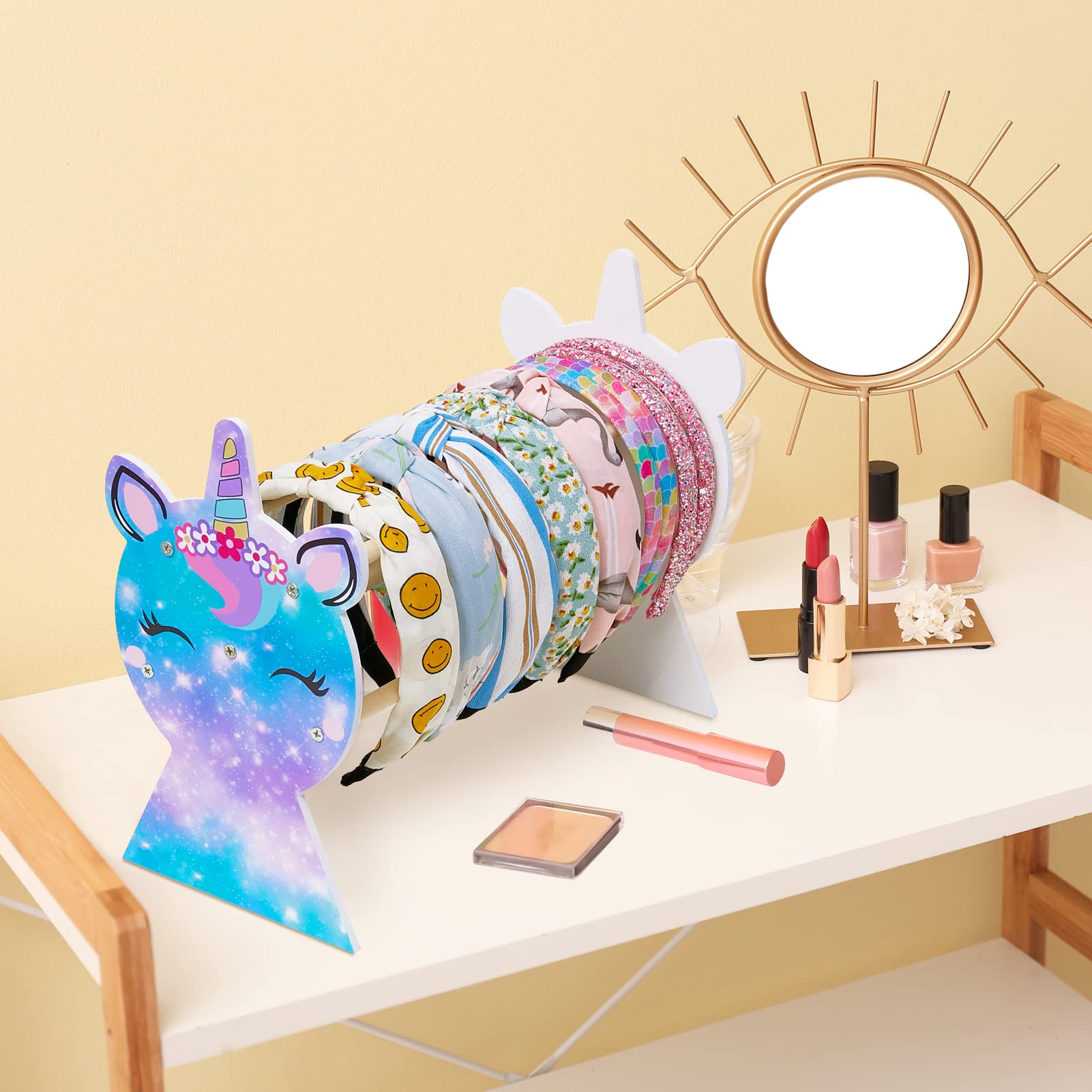 Basumee Unicorn Headband Holder Organizer for Girls - Hair Hoop & Headband Display Stand, Storage Solution for Kids' Room Decor (Blue & Purple) - Perfect for Bedroom, Bathroom, and Closet Organization